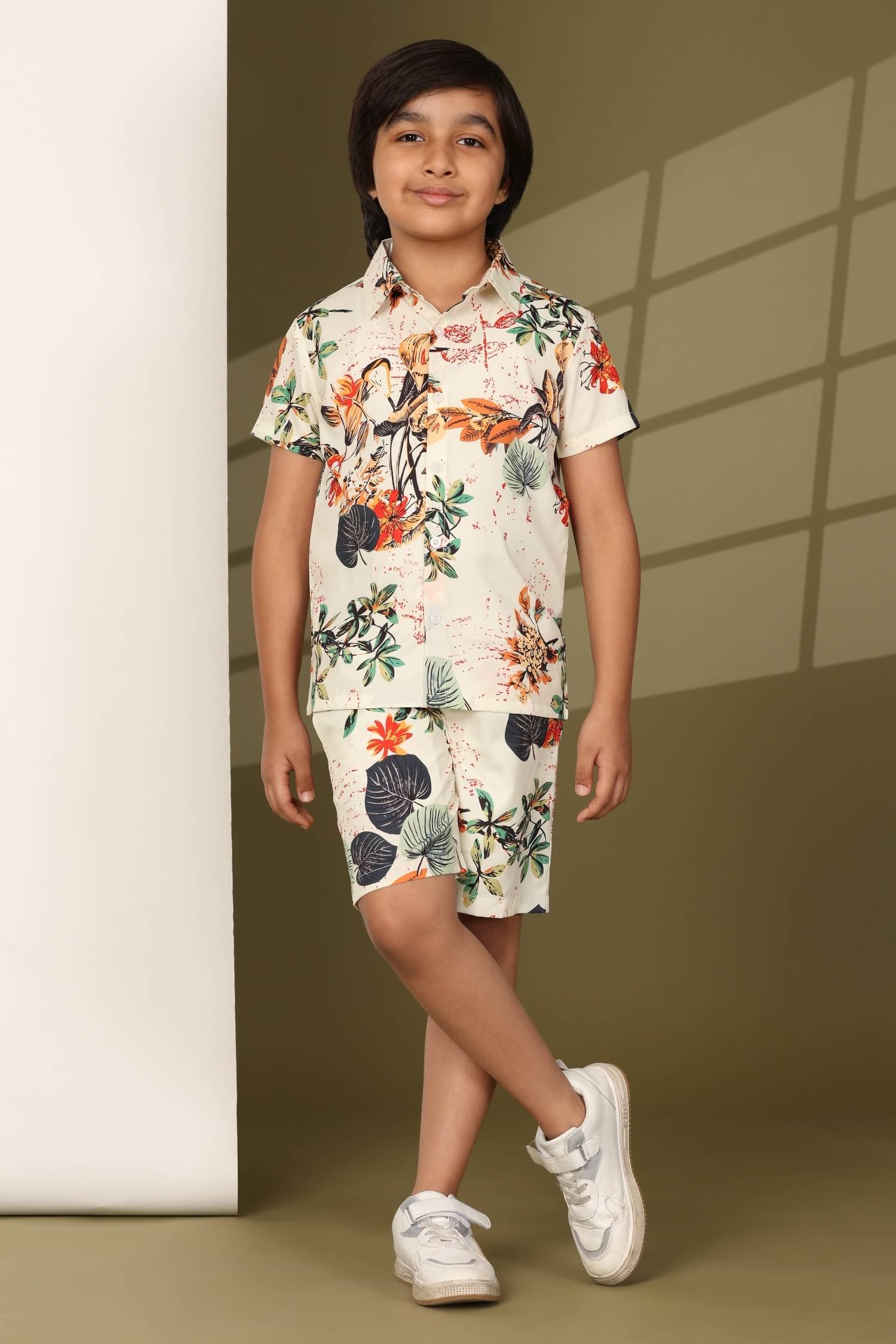     			ENCIGER Pack of 1 Boys Polyester Shirt & Shorts Set ( Cream )