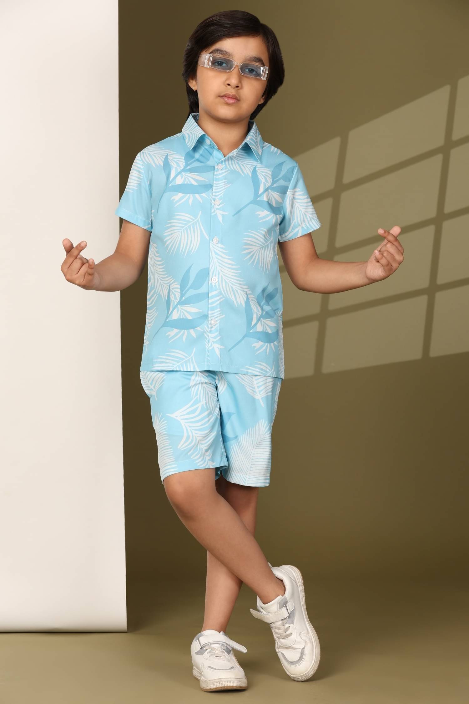     			ENCIGER Pack of 1 Boys Polyester Shirt & Shorts Set ( Light Blue )