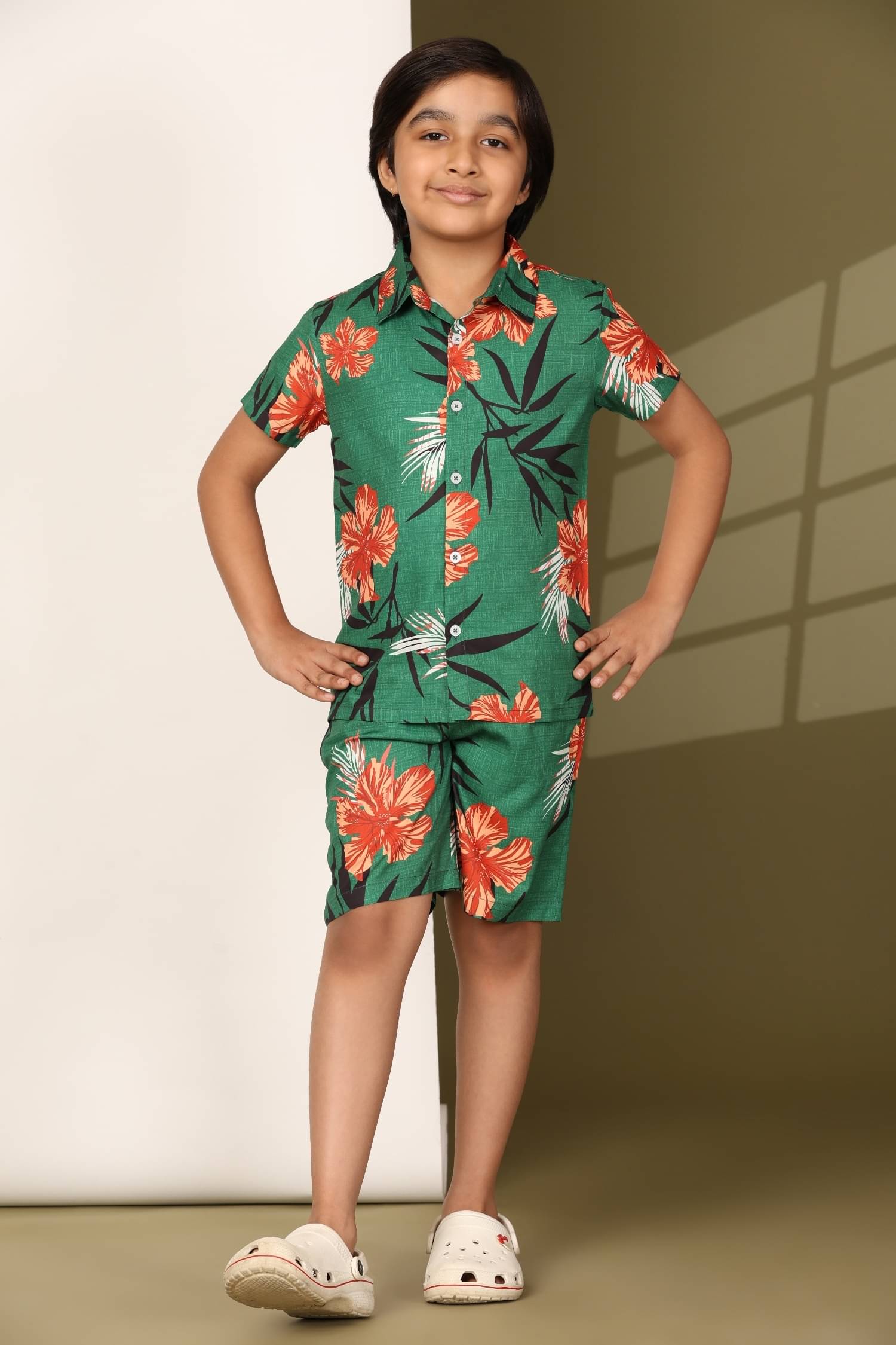     			ENCIGER Pack of 1 Boys Polyester Shirt & Shorts Set ( Green )