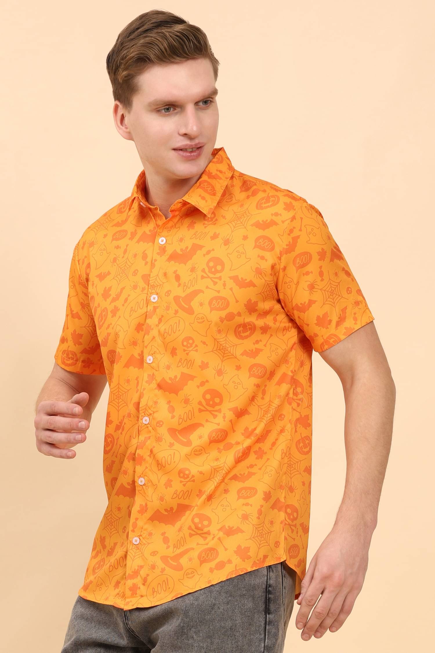ENCIGER Polyester Regular Fit Printed Half Sleeves Men's Casual Shirt - Orange ( Pack of 1 ) ENCIGER Polyester Regular Fit Printed Half Sleeves Men's Casual Shirt - Orange ( Pack of 1 )