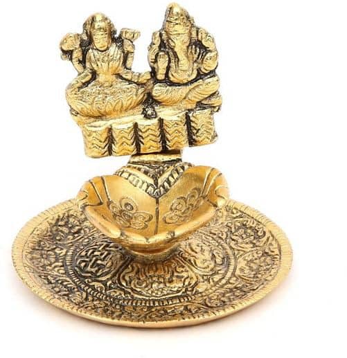 Fashion Bizz Metal Laxmi Ganesh Diya For Home Aluminium 7.6 Inch Table Diya