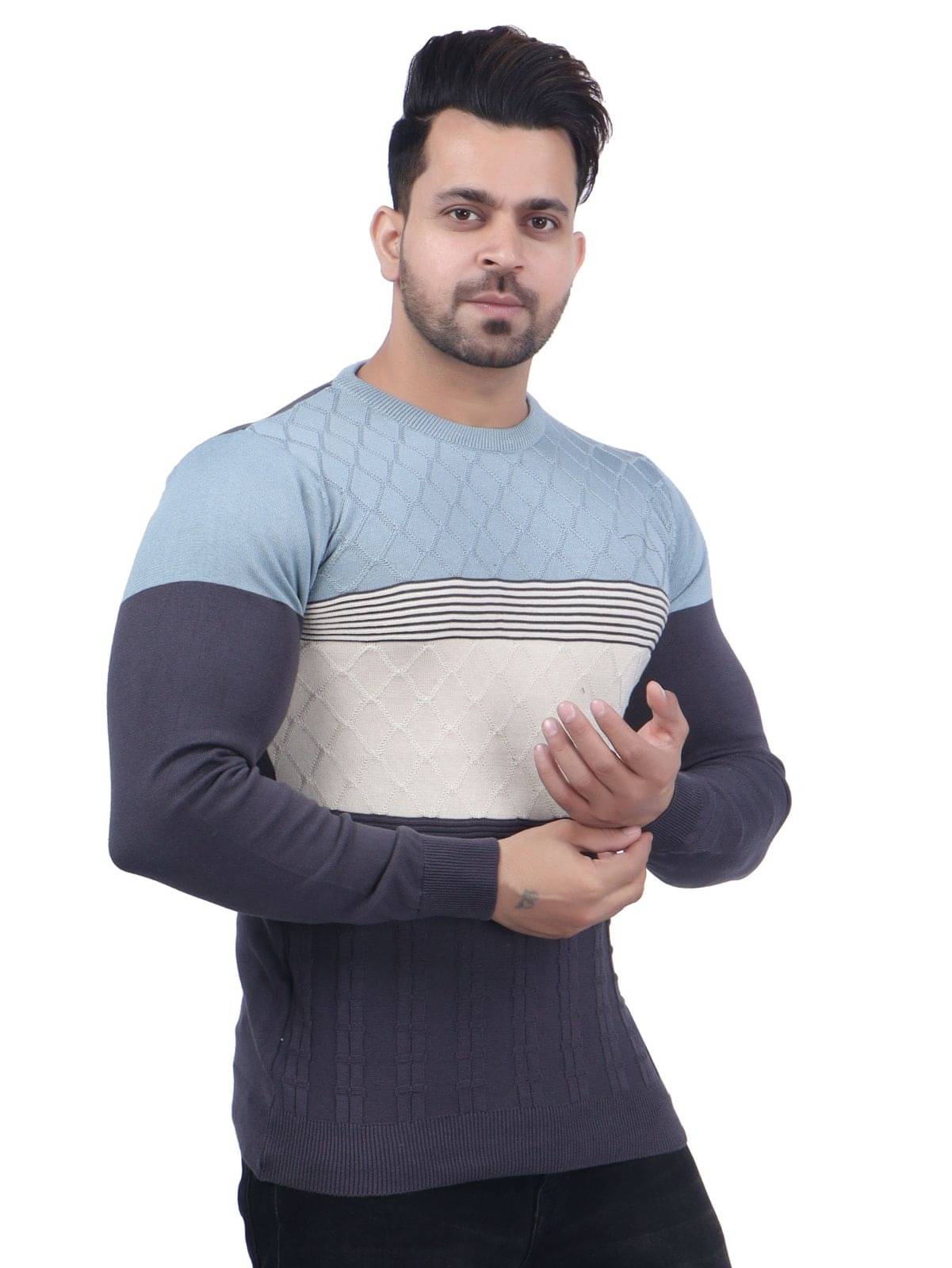 FEVERFEW Cotton Blend Round Neck Men's Full Sleeves Pullover Sweater - Dark Grey ( Pack of 1 )     			FEVERFEW Cotton Blend Round Neck Men's Full Sleeves Pullover Sweater - Dark Grey ( Pack of 1 )