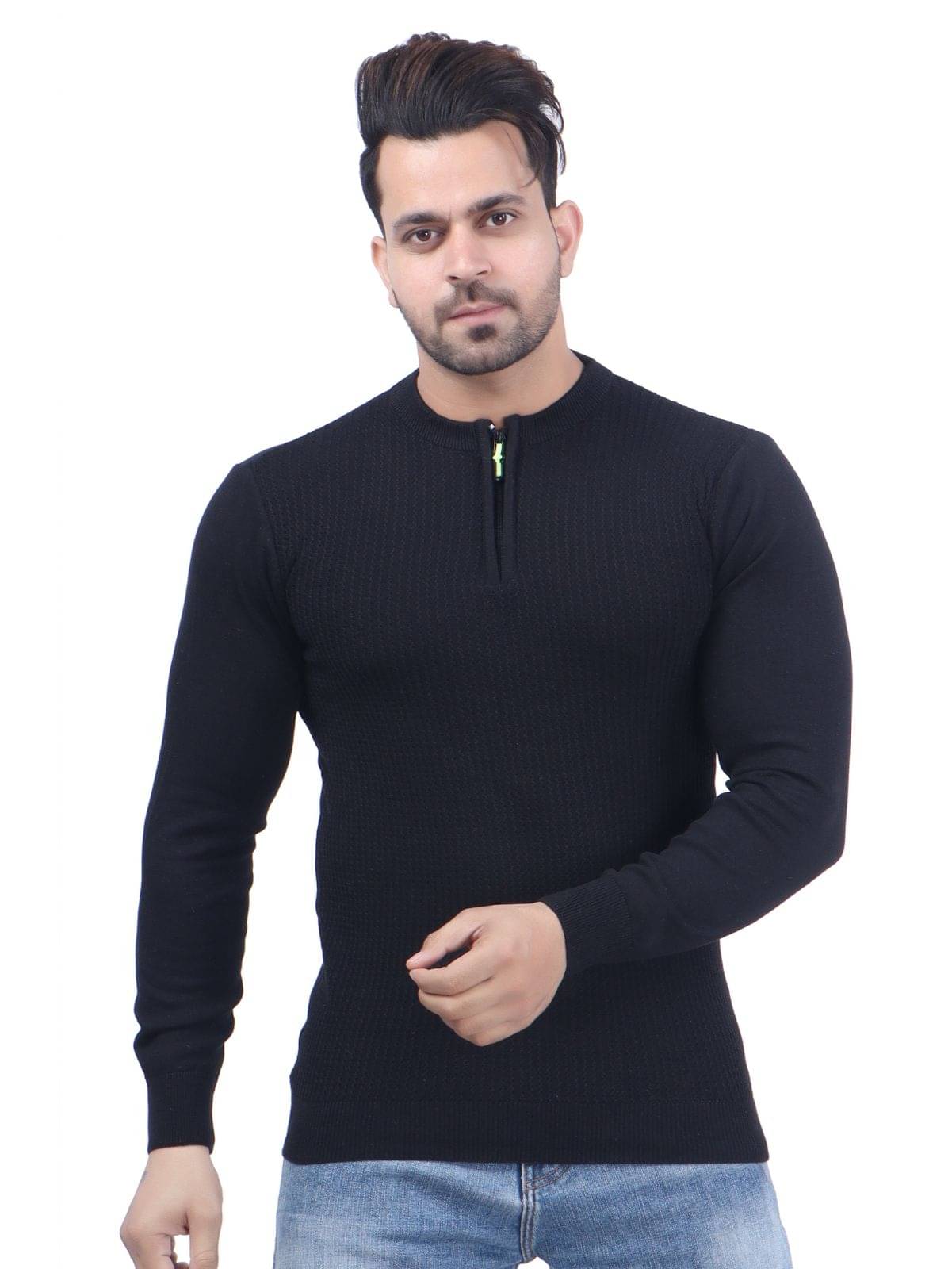     			FEVERFEW Cotton Blend Round Neck Men's Full Sleeves Pullover Sweater - Black ( Pack of 1 )