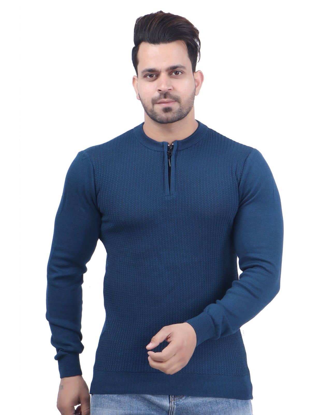 FEVERFEW Cotton Blend Round Neck Men's Full Sleeves Pullover Sweater - Black ( Pack of 1 )