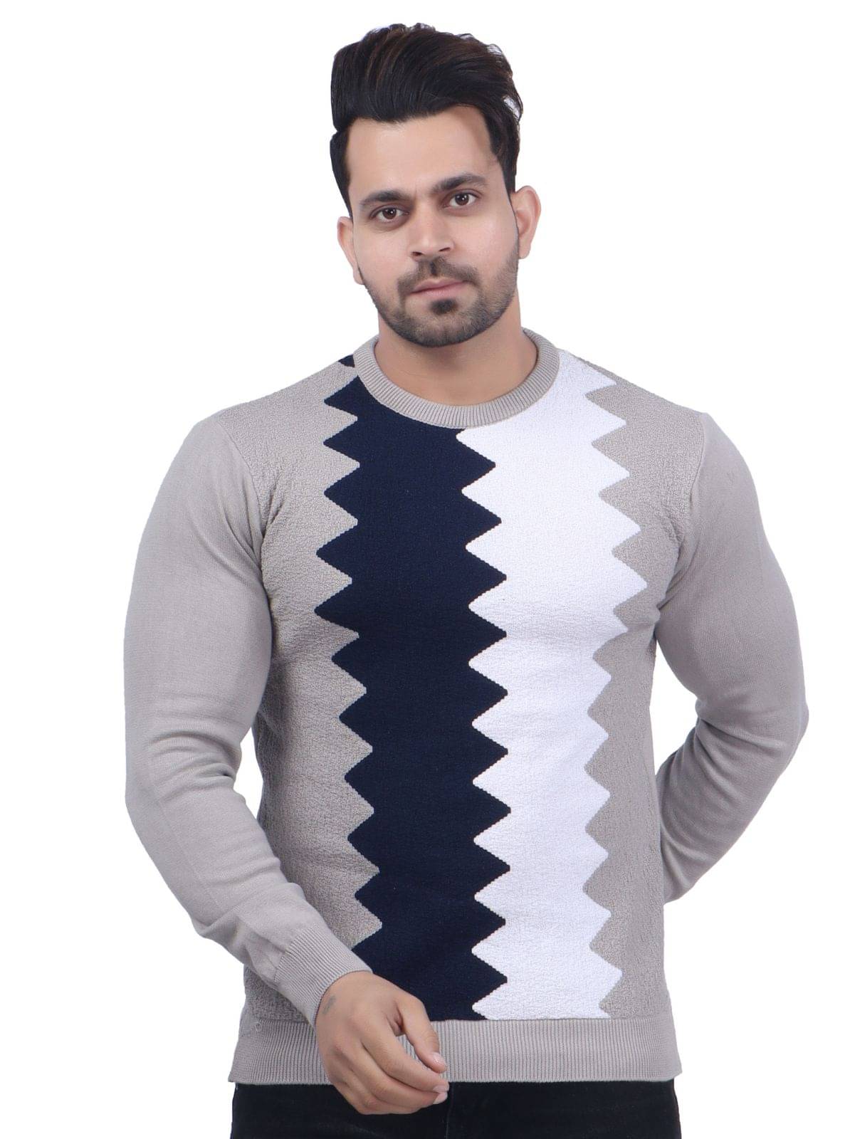 FEVERFEW Cotton Blend Round Neck Men's Full Sleeves Pullover Sweater - Light Grey ( Pack of 1 )     			FEVERFEW Cotton Blend Round Neck Men's Full Sleeves Pullover Sweater - Light Grey ( Pack of 1 )