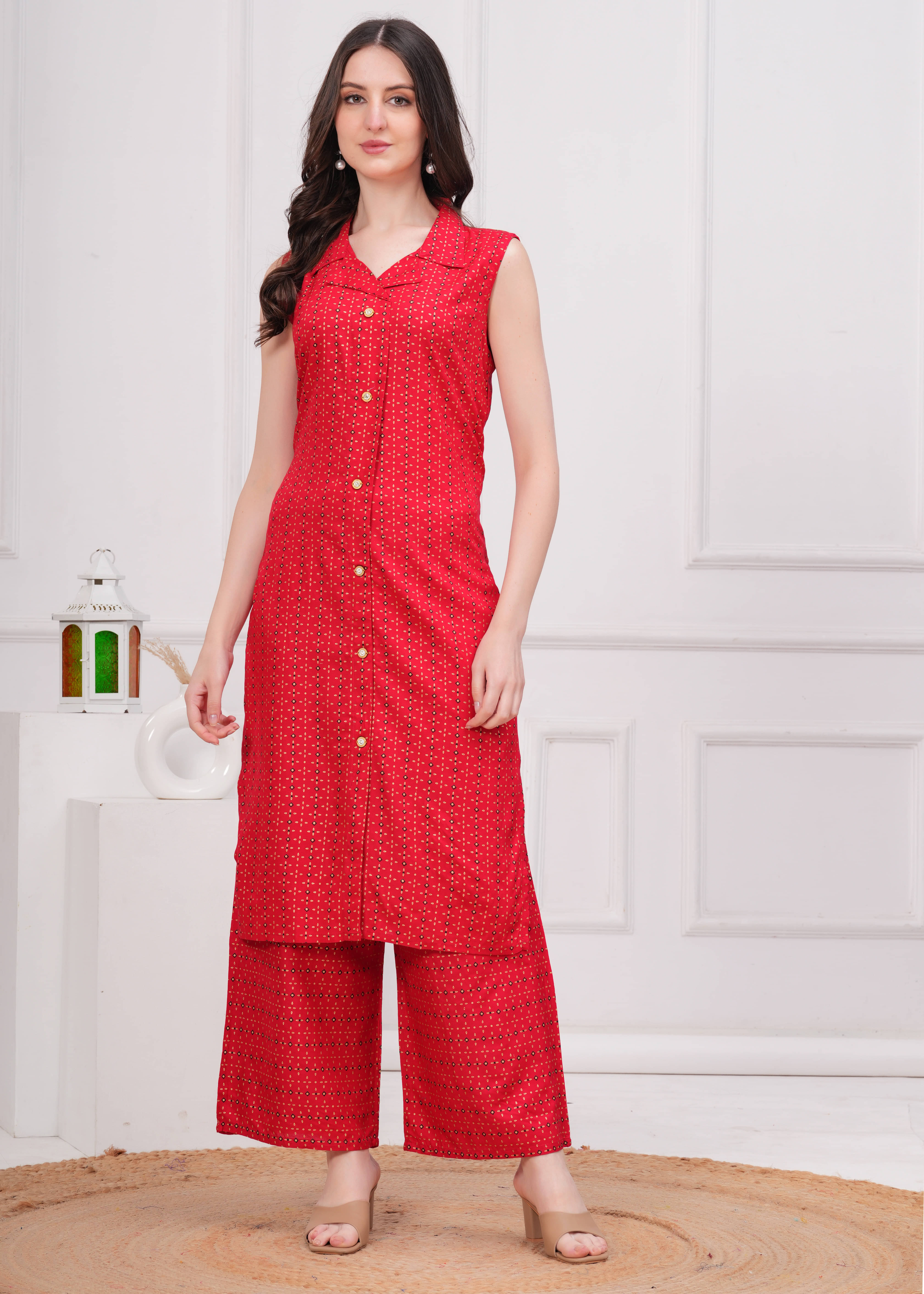 HIGHLIGHT FASHION EXPORT Viscose Printed Kurti With Palazzo Women's Stitched Salwar Suit - Red ( Pack of 1 ) HIGHLIGHT FASHION EXPORT Viscose Printed Kurti With Palazzo Women's Stitched Salwar Suit - Red ( Pack of 1 )