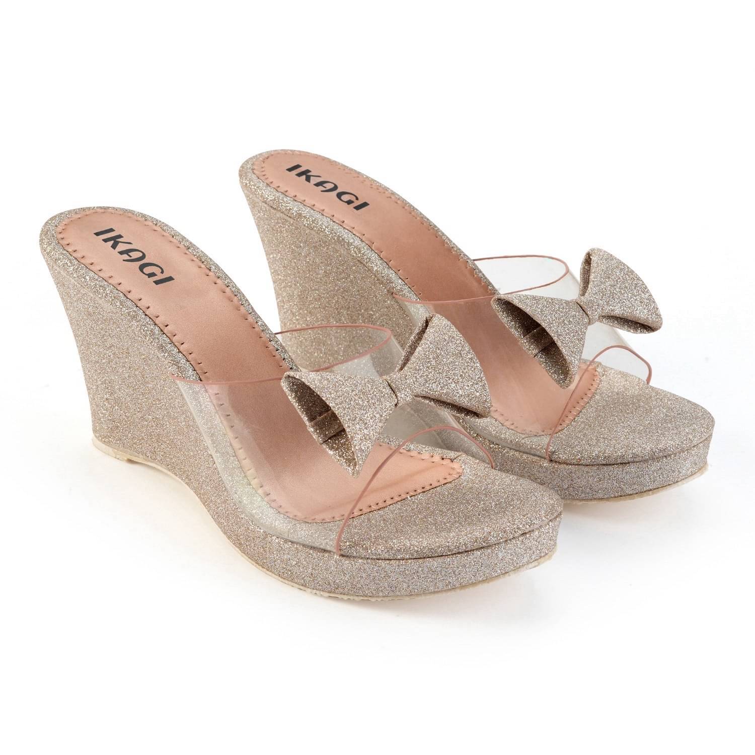     			IKAGI Gold Women's Slip On Heels