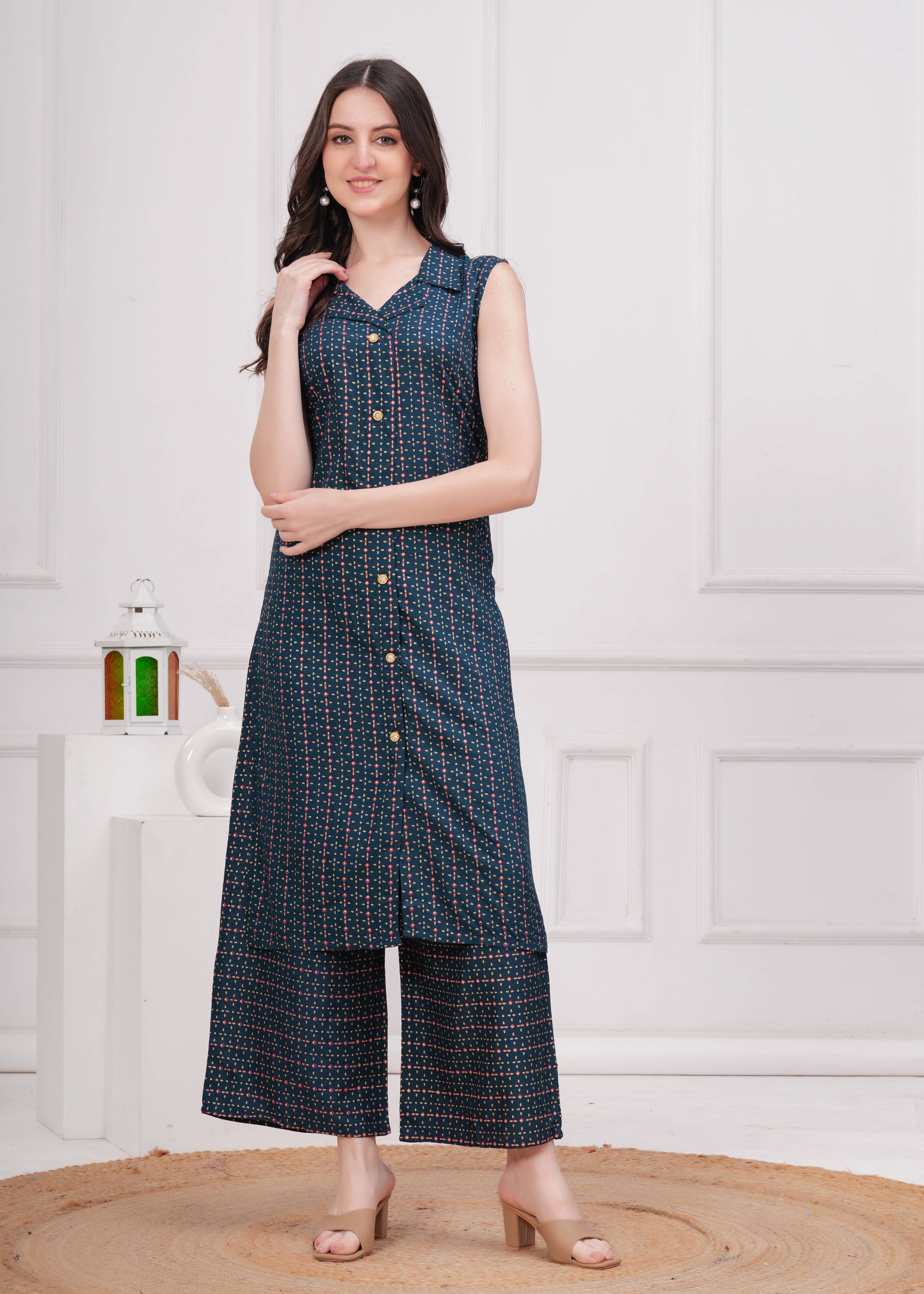 JC4U Viscose Self Design Kurti With Pants Women's Stitched Salwar Suit - Navy ( Pack of 1 ) JC4U Viscose Self Design Kurti With Pants Women's Stitched Salwar Suit - Navy ( Pack of 1 )