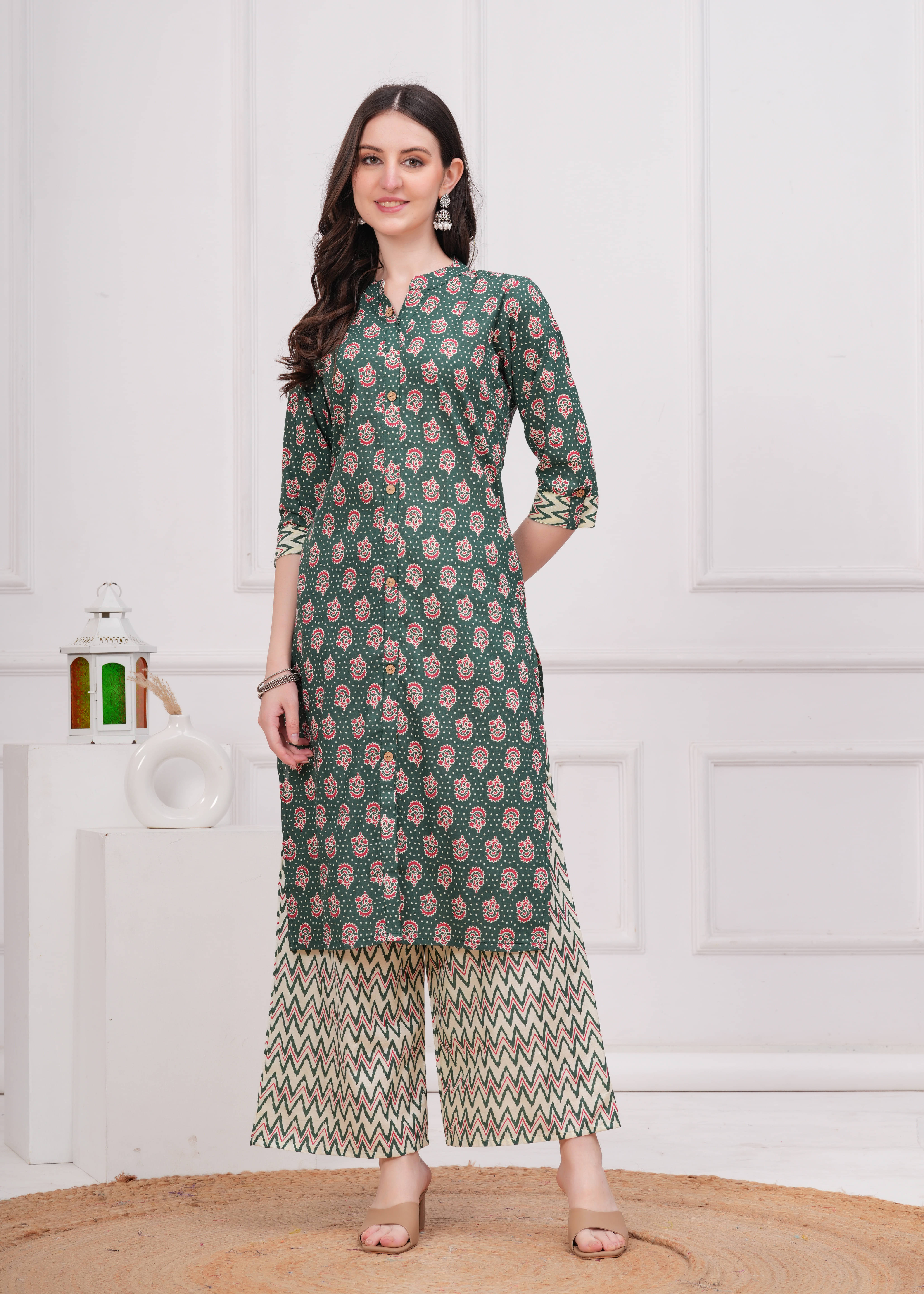 Jyoti Cotton Blend Self Design Kurti With Pants Women's Stitched Salwar Suit - Green ( Pack of 1 ) Jyoti Cotton Blend Self Design Kurti With Pants Women's Stitched Salwar Suit - Green ( Pack of 1 )