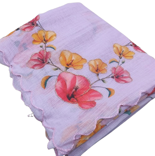     			Kalpana Creation Linen Printed Saree With Unstitched Blouse Piece ( Lavender )