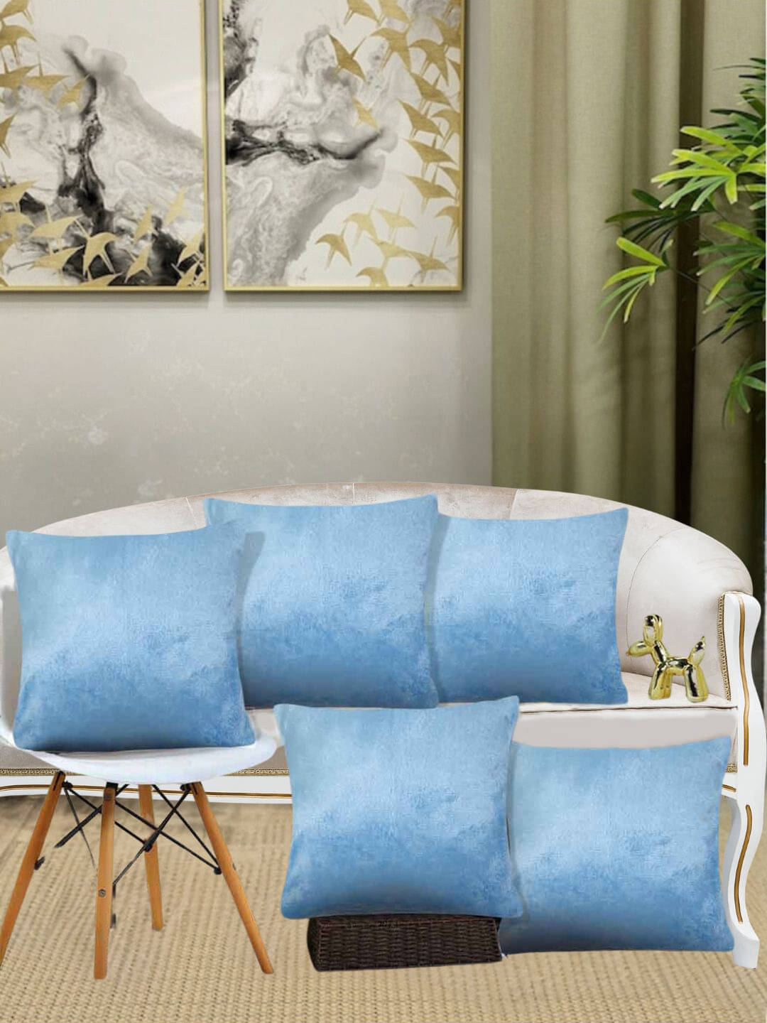 Klotthe Set of 5 Velvet Solid Square Cushion Cover (30X30)cm - Light Blue     			Klotthe Set of 5 Velvet Solid Square Cushion Cover (30X30)cm - Light Blue