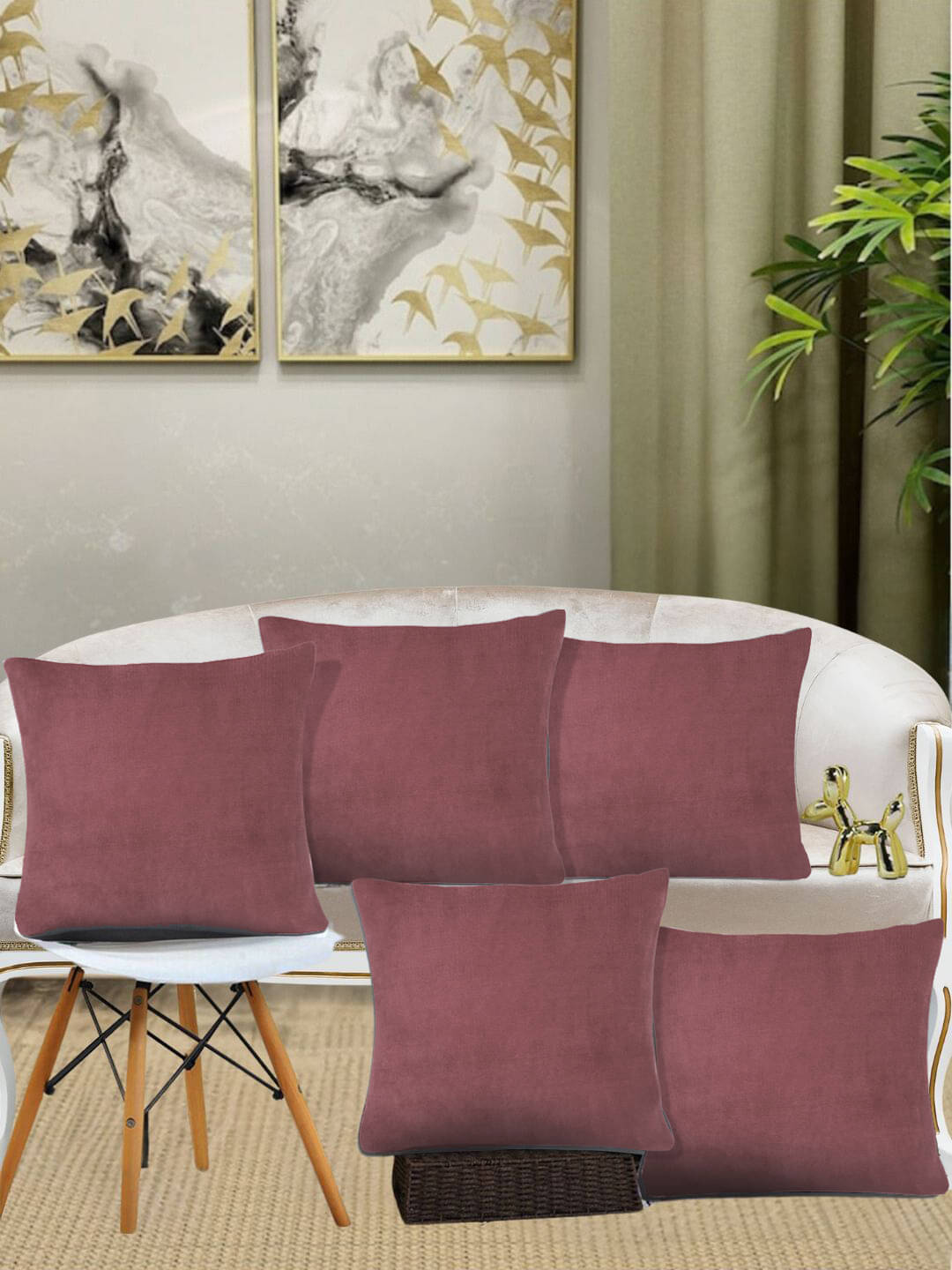 Klotthe Set of 5 Velvet Solid Square Cushion Cover (30X30)cm - Rust Klotthe Set of 5 Velvet Solid Square Cushion Cover (30X30)cm - Rust