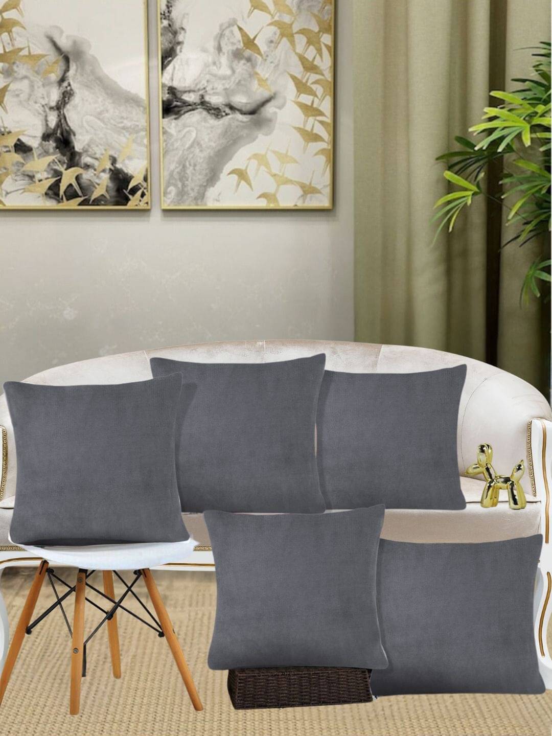     			Klotthe Set of 5 Velvet Solid Square Cushion Cover (30X30)cm - Dark Grey
