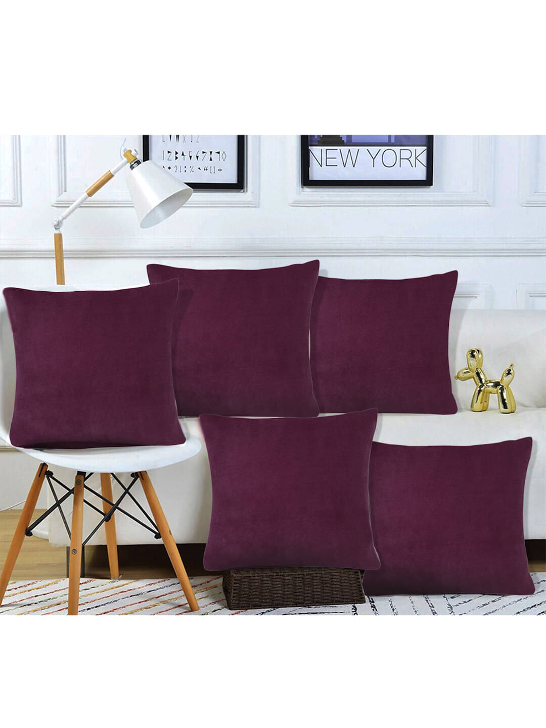 Klotthe Set of 5 Velvet Solid Square Cushion Cover (30X30)cm - Maroon     			Klotthe Set of 5 Velvet Solid Square Cushion Cover (30X30)cm - Maroon