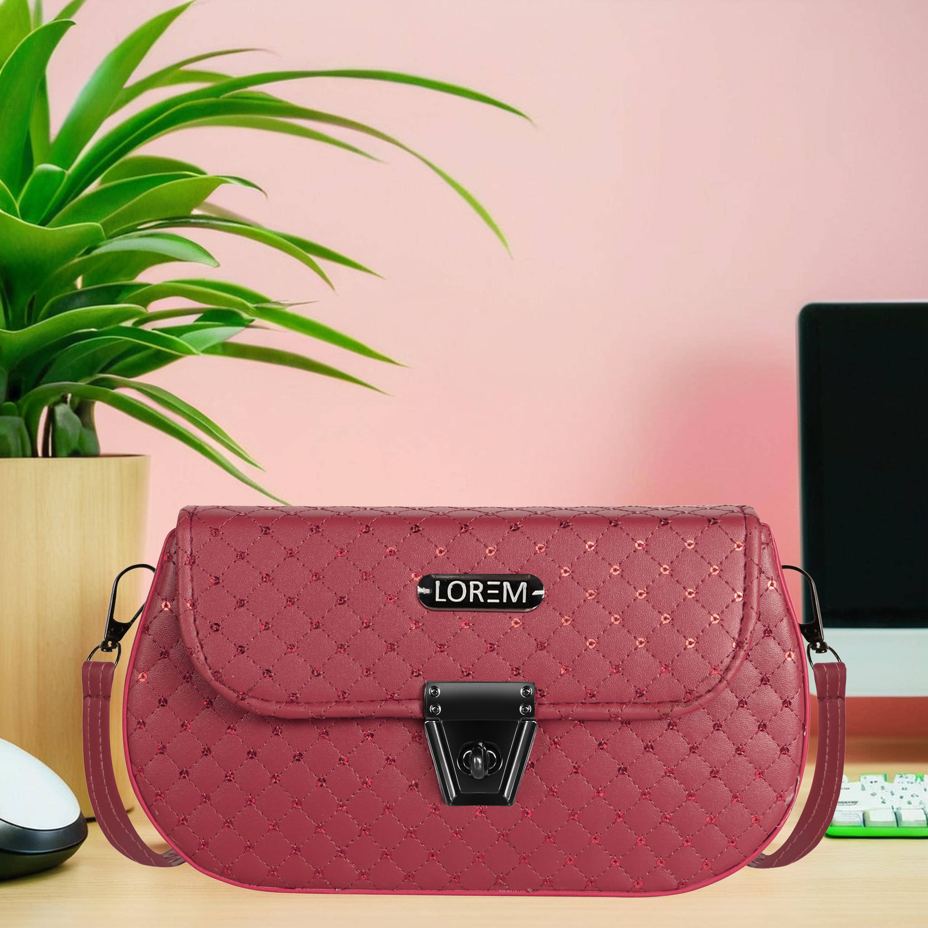     			Lorem Shoulder Bag Faux Leather Set of 1 ( Maroon )