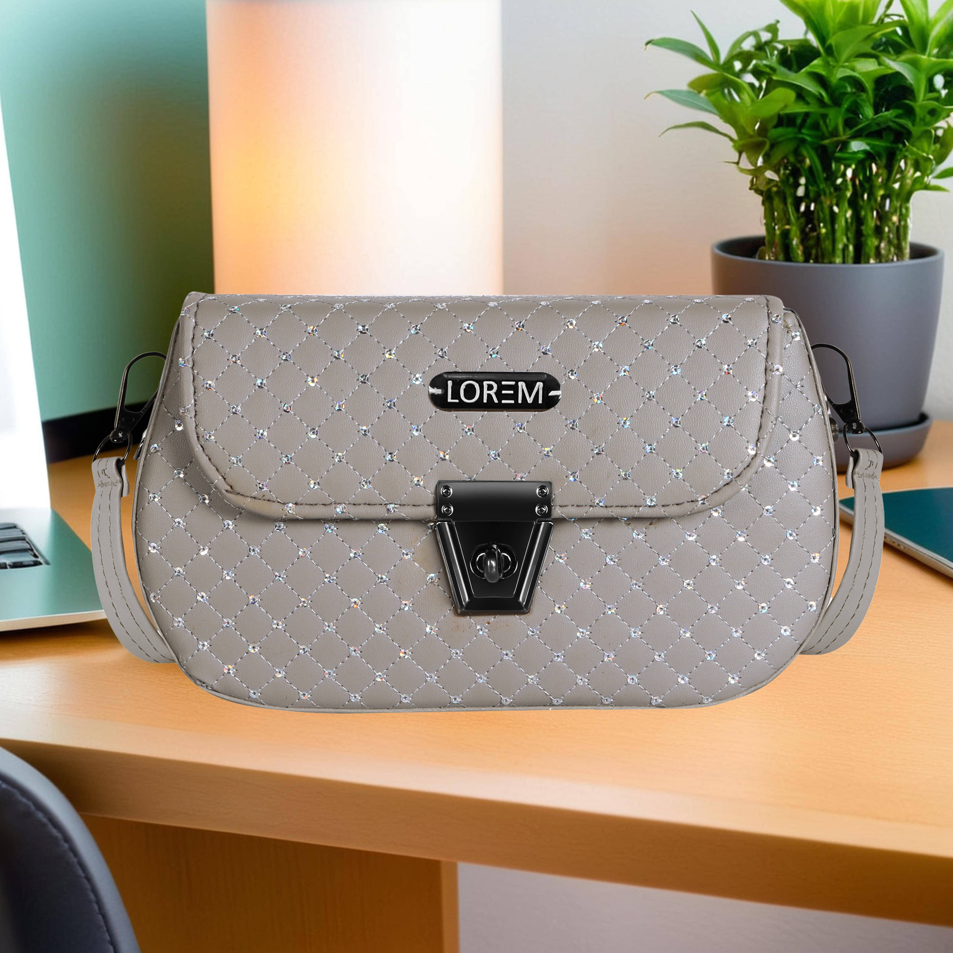     			Lorem Shoulder Bag Faux Leather Set of 1 ( Light Grey )