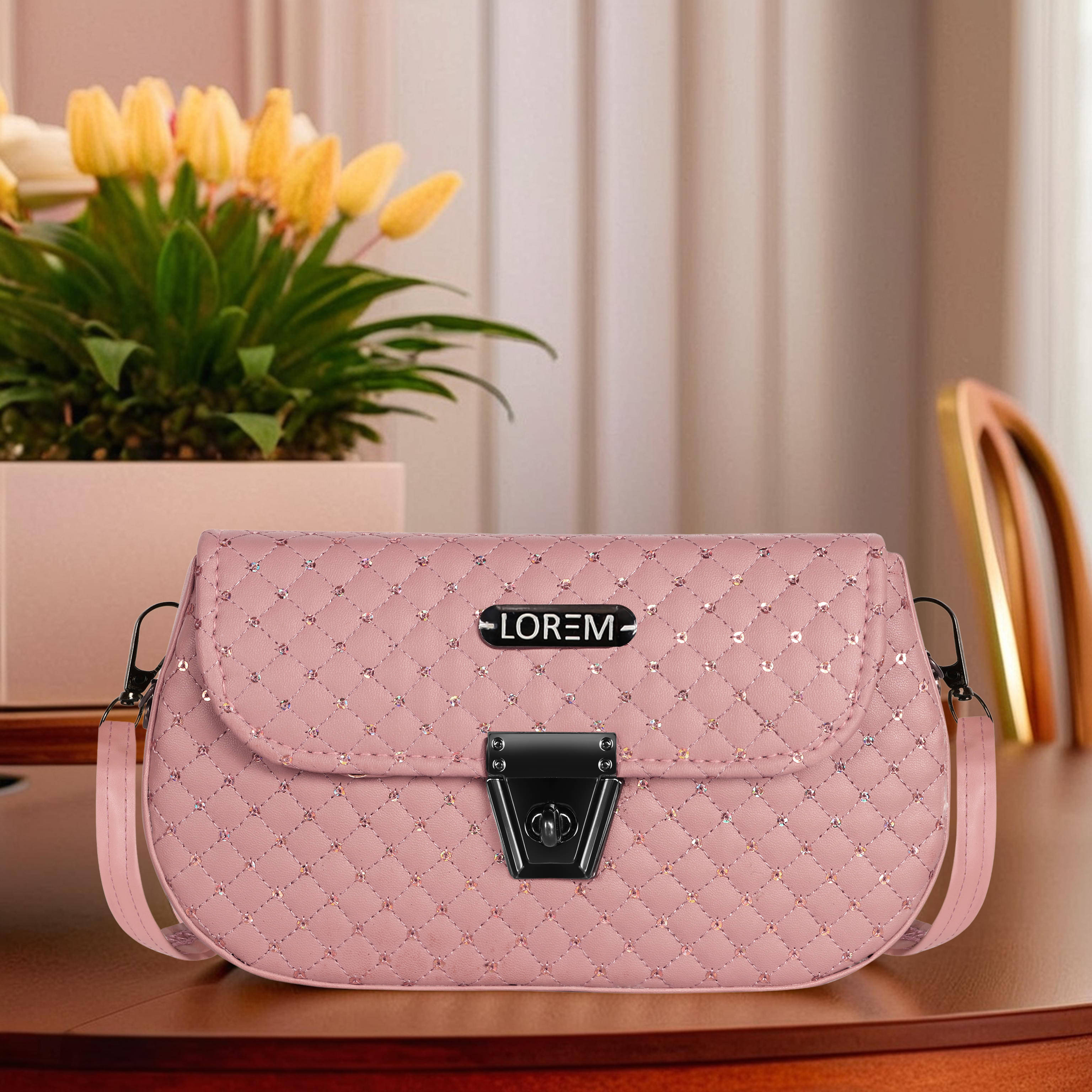     			Lorem Shoulder Bag Faux Leather Set of 1 ( Peach )