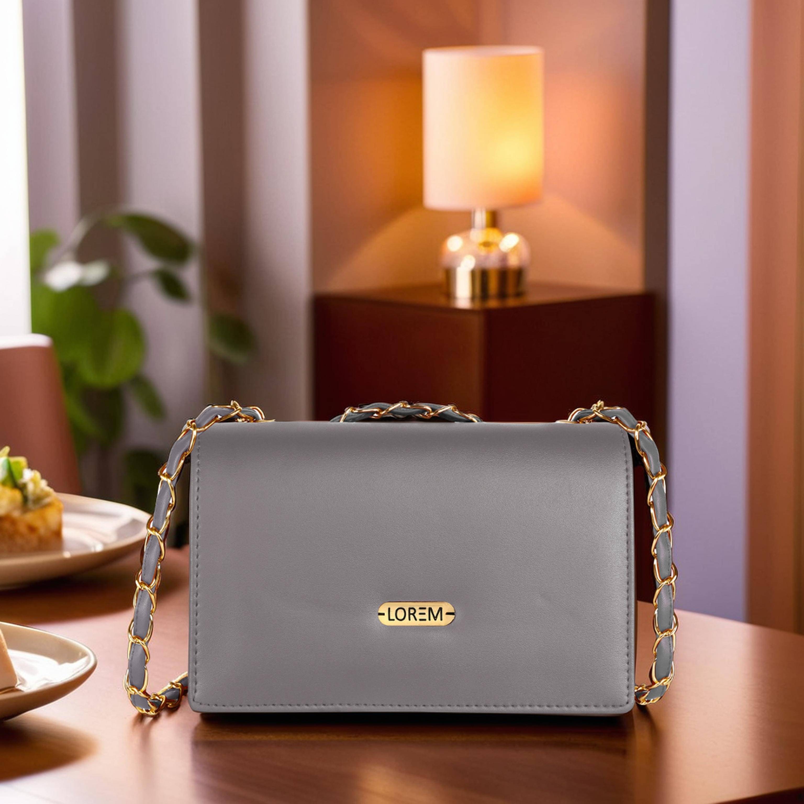     			Lorem Shoulder Bag Faux Leather Set of 1 ( Light Grey )