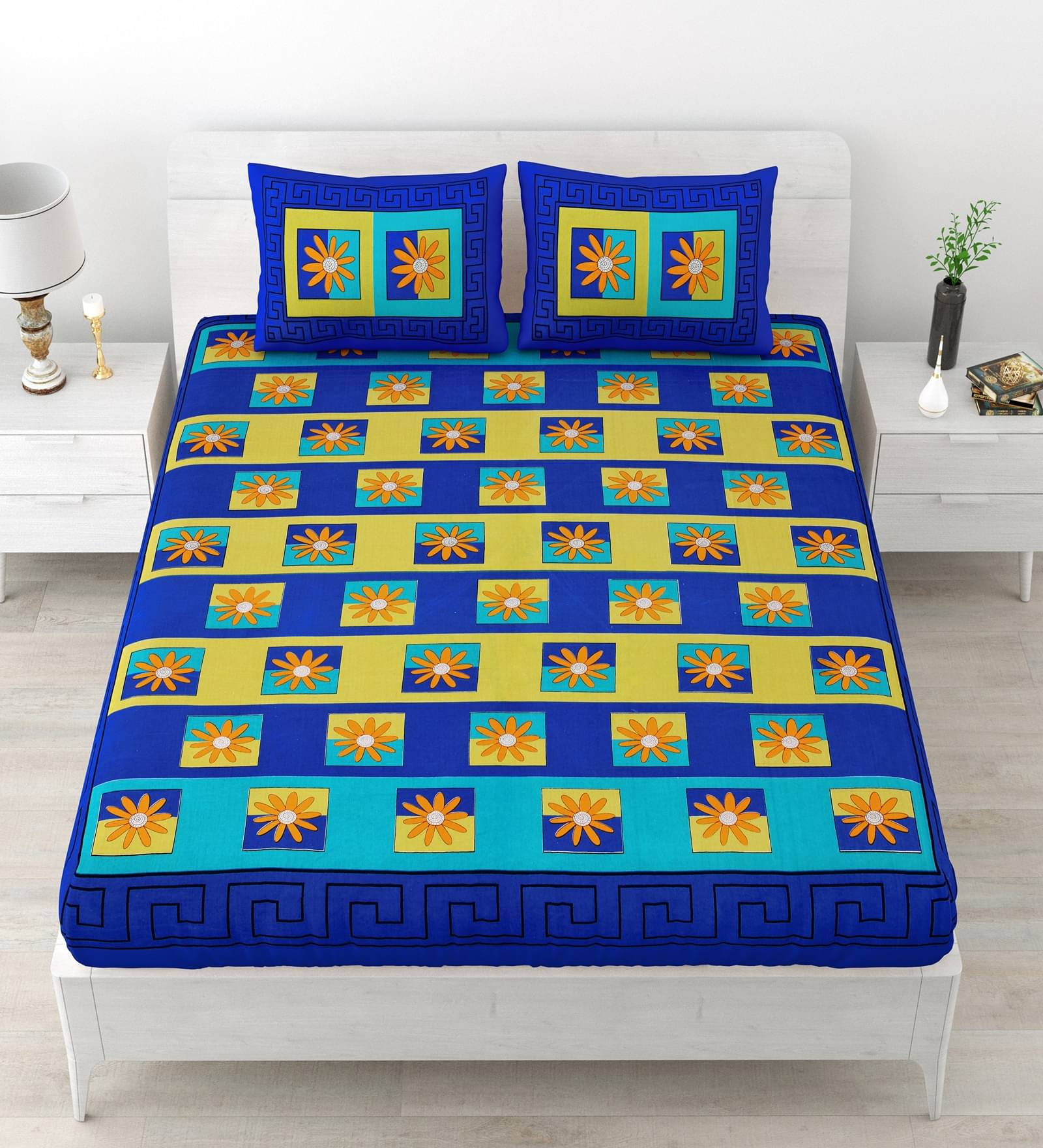     			Majestic Cotton 1 Double Bedsheet with 2 Pillow Covers ( Blue )
