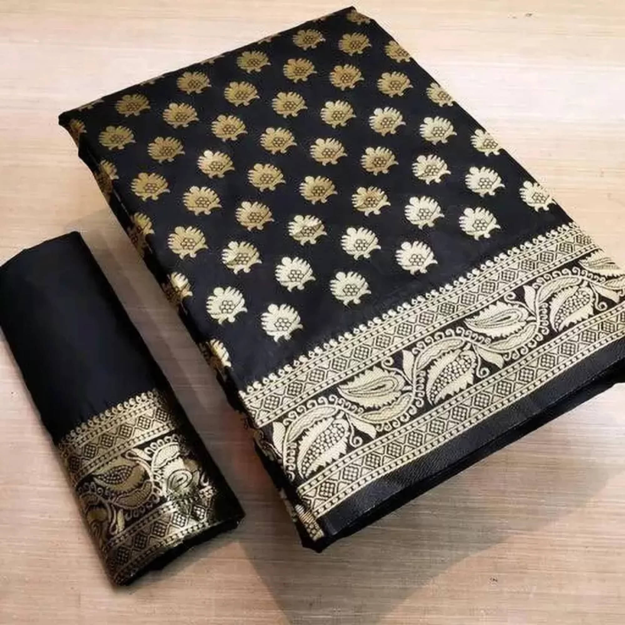     			NENCY FASHIONS Banarasi Silk Woven Saree With Unstitched Blouse Piece ( Black )