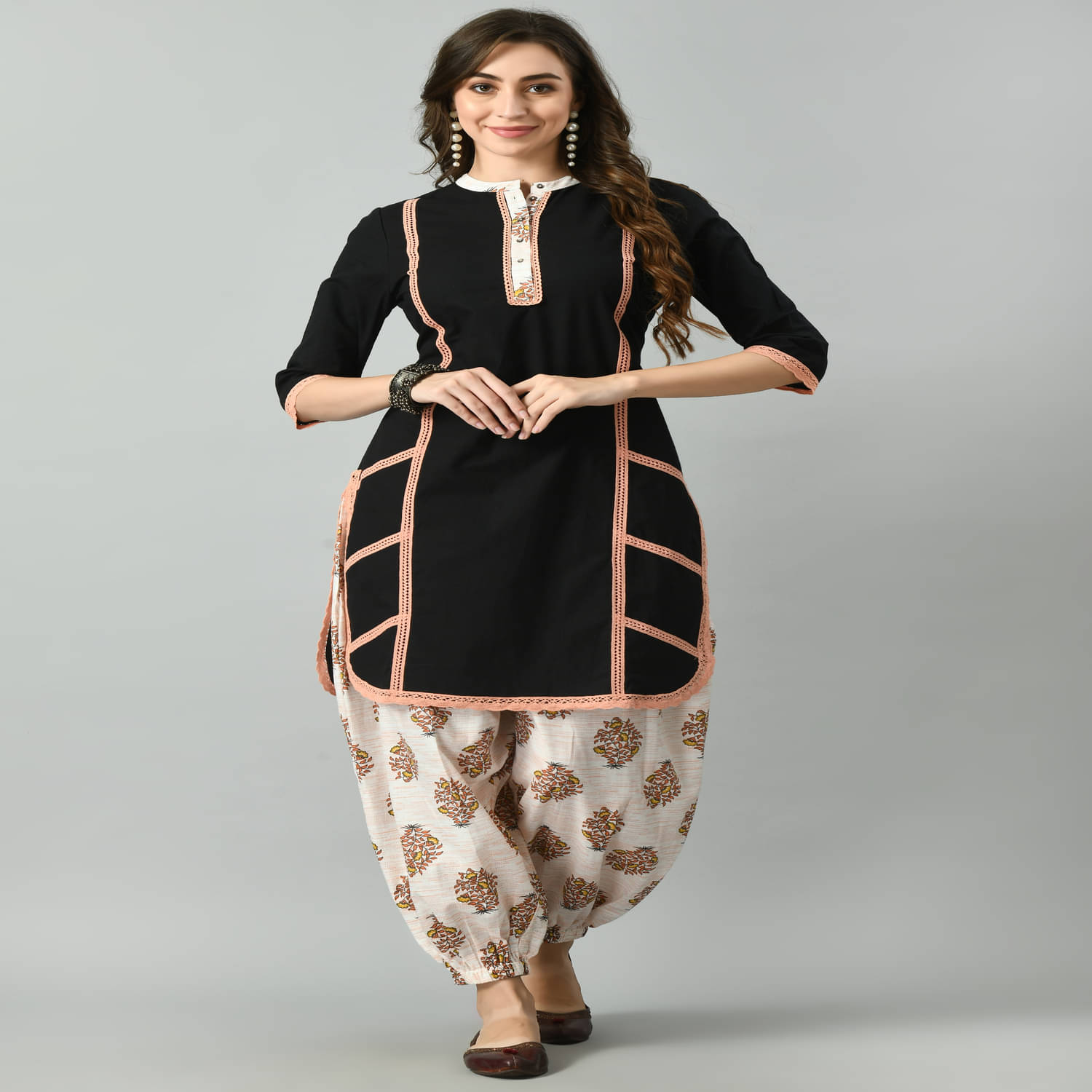 Neel & Ned Cotton Solid Kurti With Salwar Women's Stitched Salwar Suit - Black ( Pack of 1 ) Neel & Ned Cotton Solid Kurti With Salwar Women's Stitched Salwar Suit - Black ( Pack of 1 )