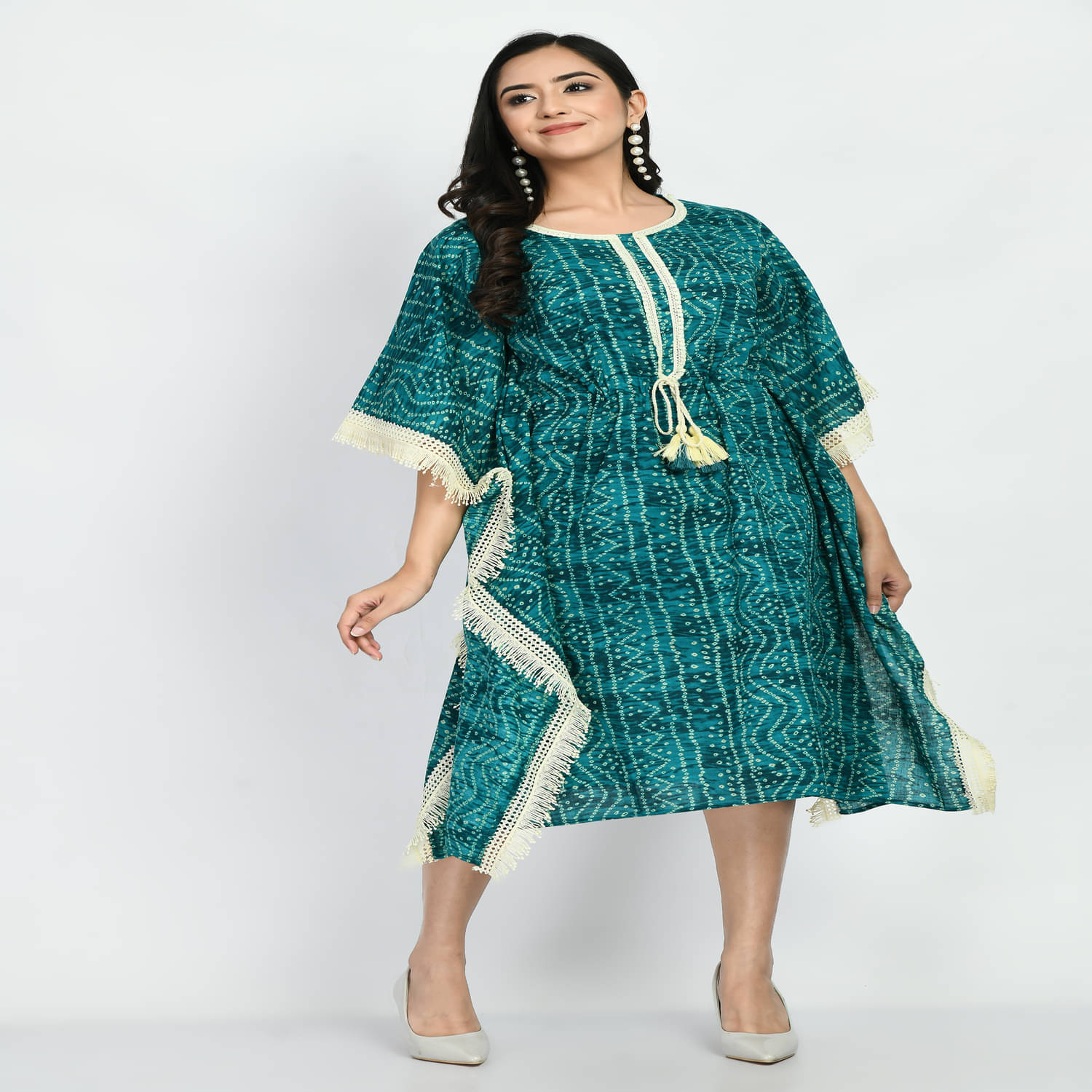 Neel & Ned Pack of 1 Cotton Printed Kaftan Women's Kurti - ( Green ) Neel & Ned Pack of 1 Cotton Printed Kaftan Women's Kurti - ( Green )