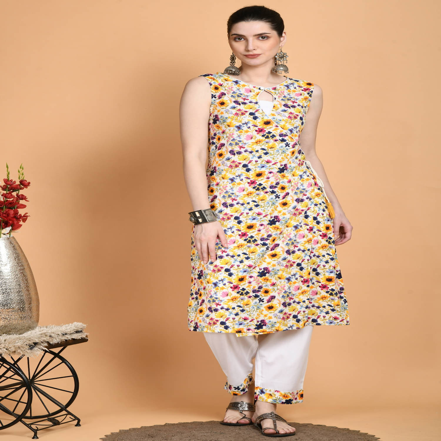     			Neel & Ned Viscose Printed Kurti With Pants Women's Stitched Salwar Suit - Multicolor ( Pack of 1 )