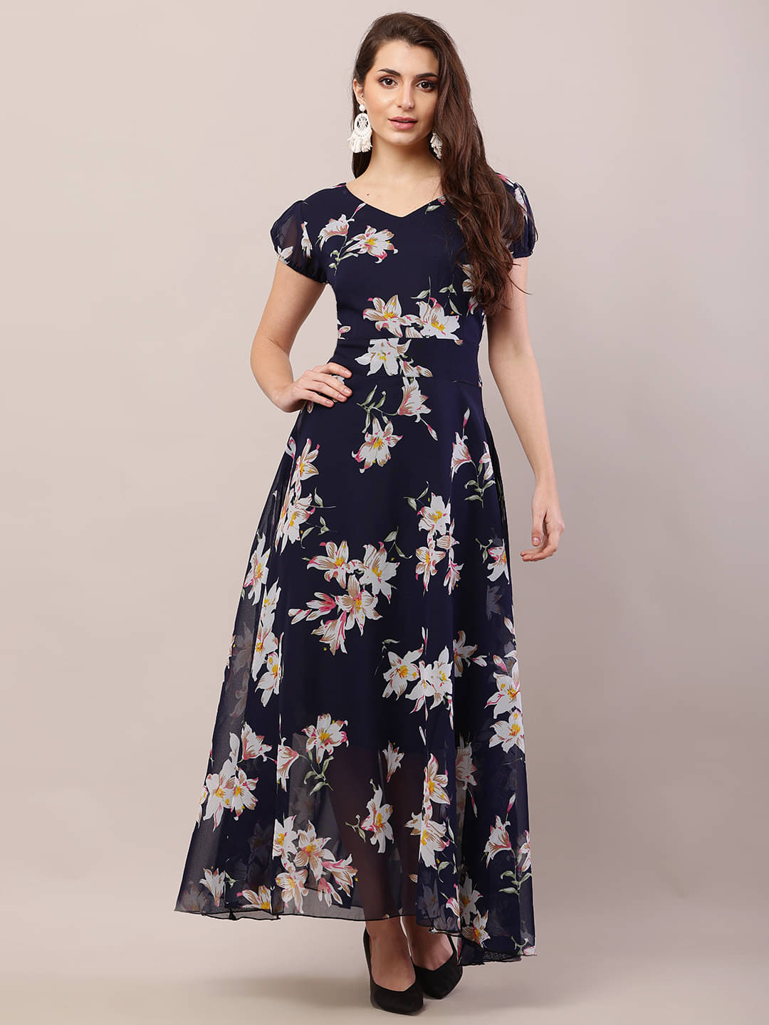     			REAL STYLE Women Georgette Printed Gown ( Navy )