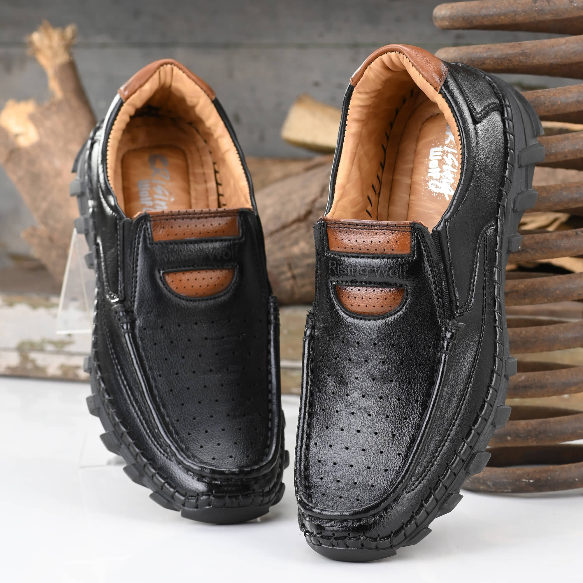 Rising Wolf Black Men's Slip on - Formal Shoes | Buy online on ZillyBuy
