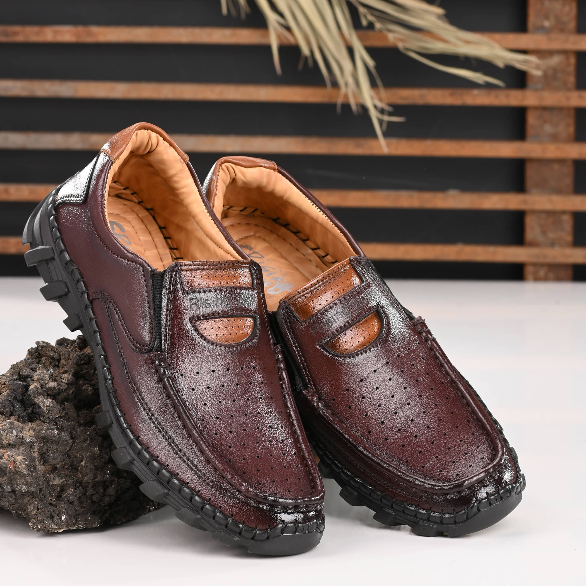 Rising Wolf Black Men's Slip on - Formal Shoes | Buy online on ZillyBuy