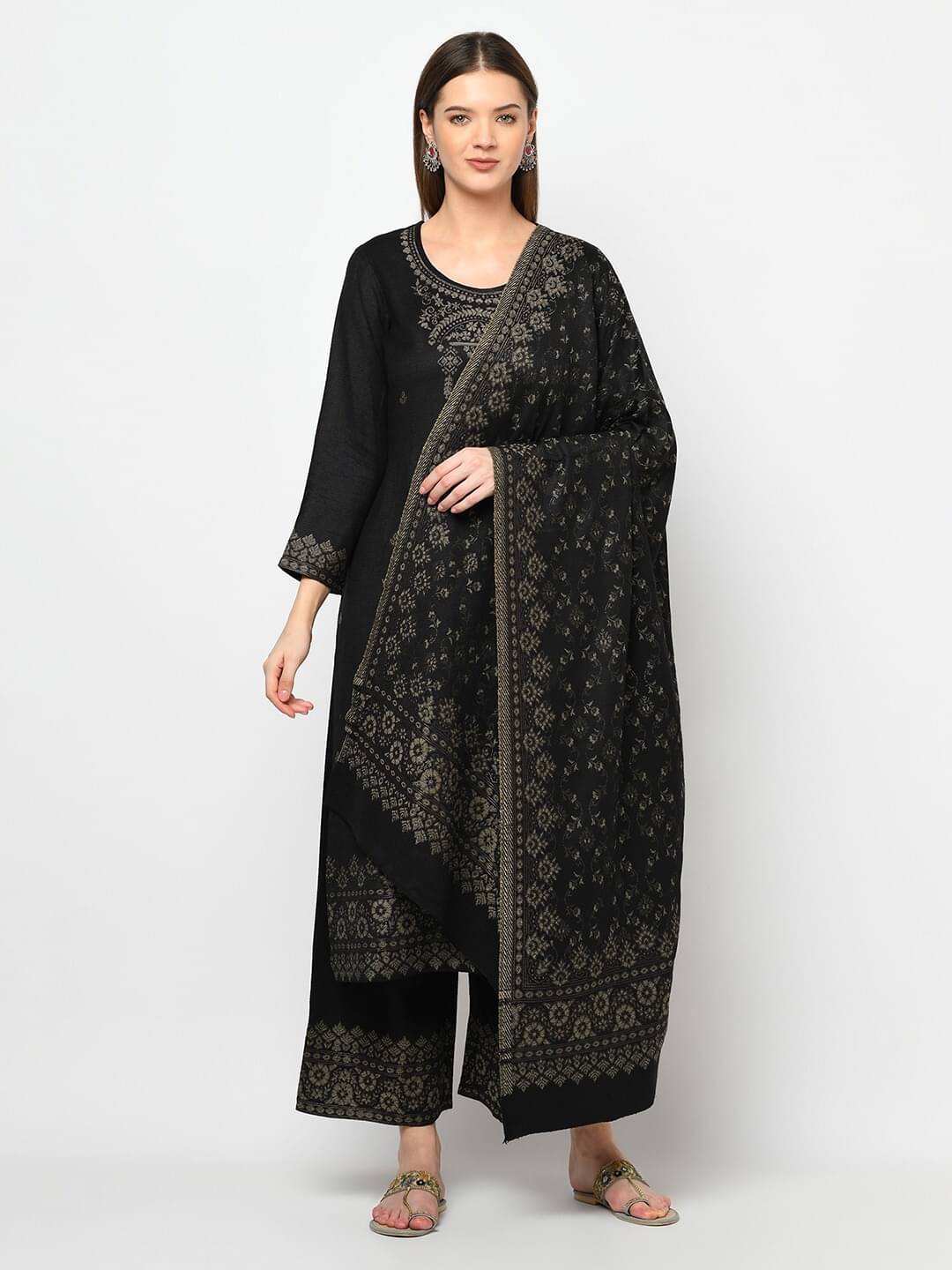 SAFAA Unstitched Woollen Printed Dress Material - Black ( Pack of 1 )     			SAFAA Unstitched Woollen Printed Dress Material - Black ( Pack of 1 )