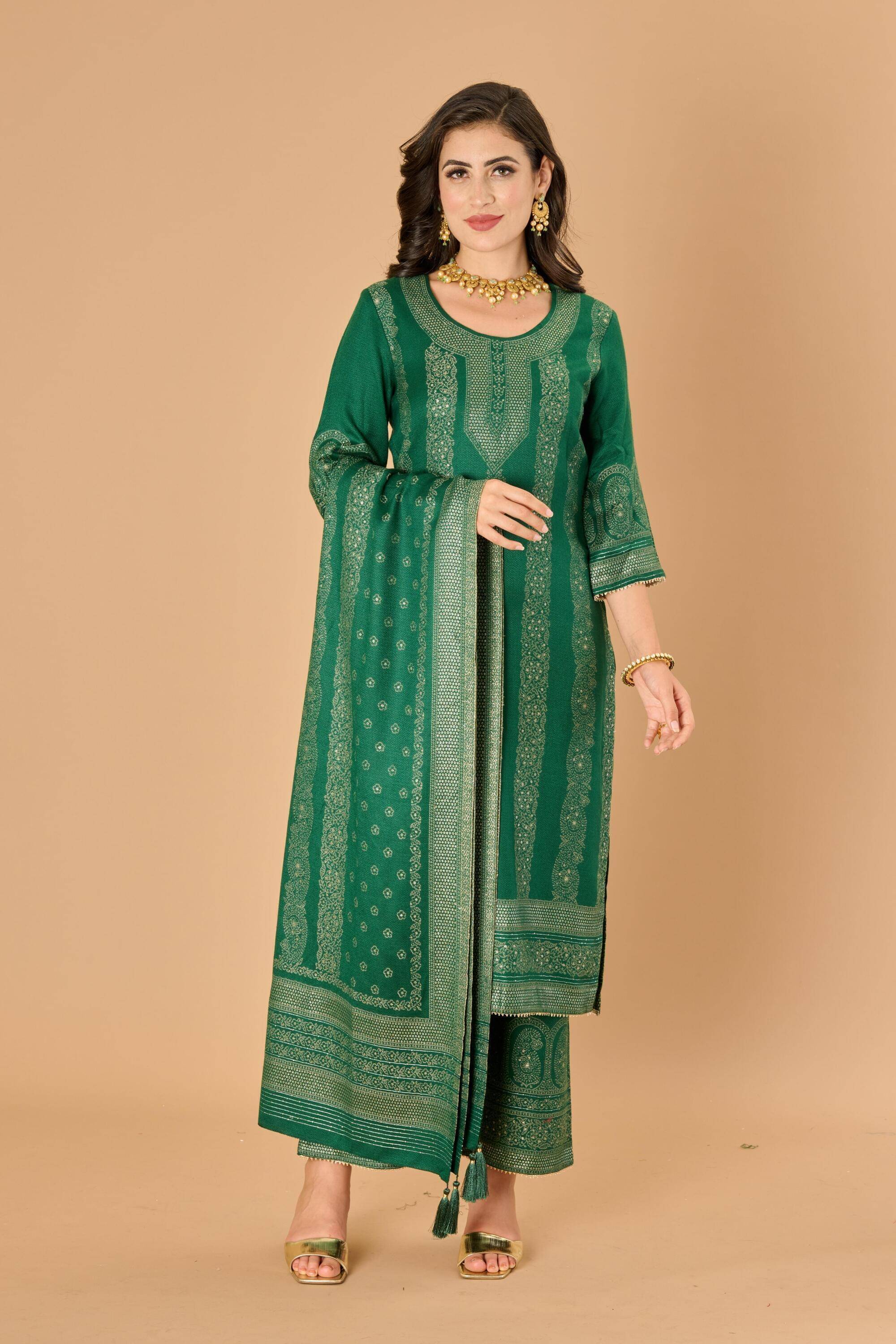     			SAFAA Unstitched Woollen Printed Dress Material - Green ( Pack of 1 )