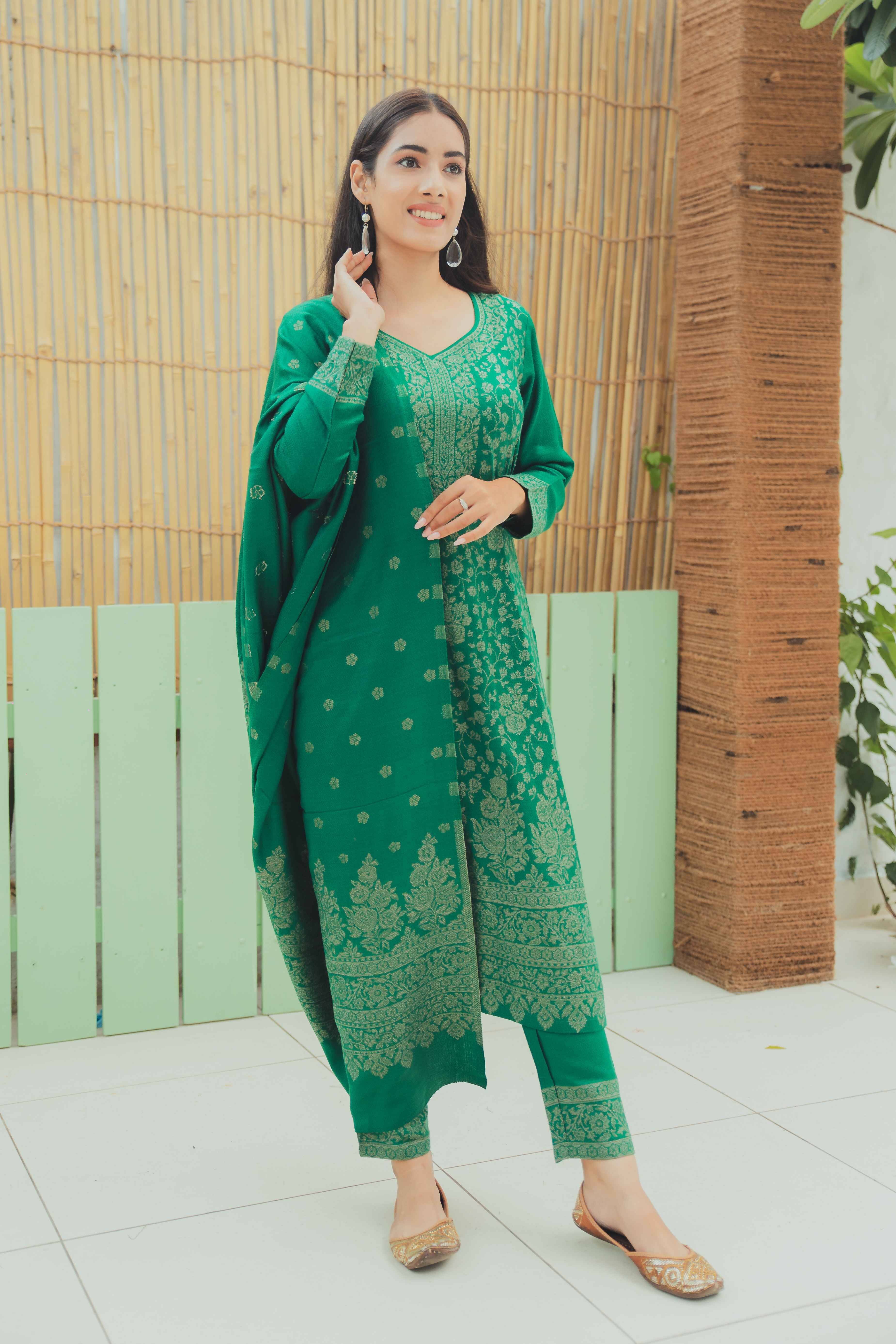     			SAFAA Unstitched Woollen Printed Dress Material - Green ( Pack of 1 )