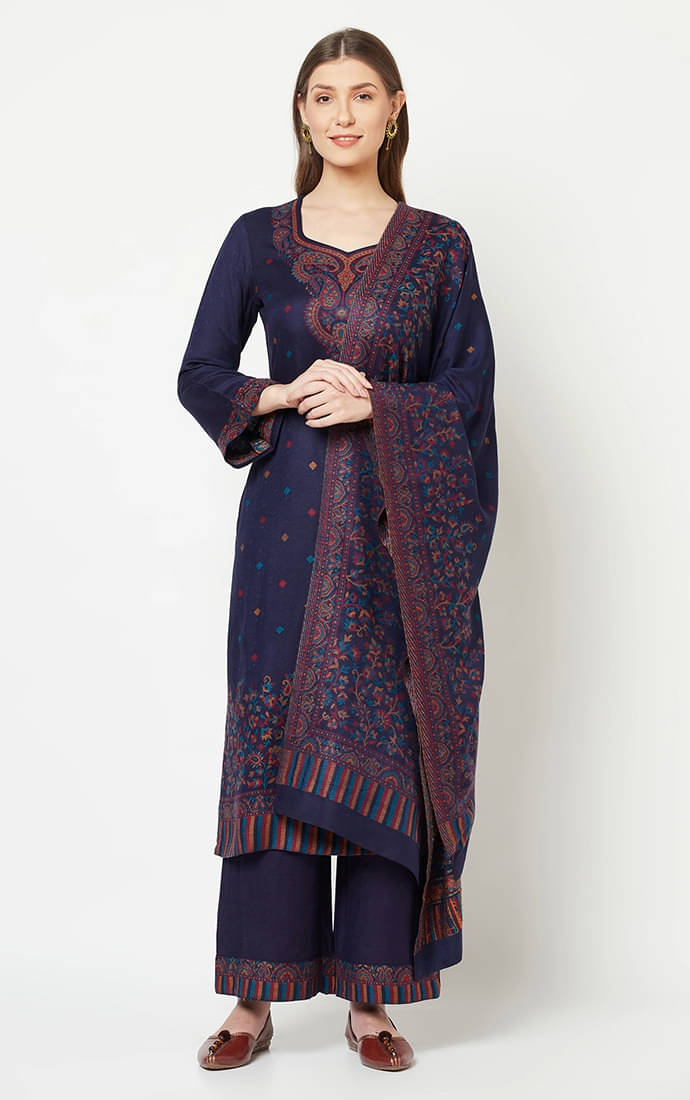     			SAFAA Unstitched Woollen Self Design Dress Material - Dark Blue ( Pack of 1 )