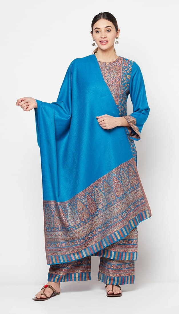     			SAFAA Unstitched Woollen Self Design Dress Material - Light Blue ( Pack of 1 )