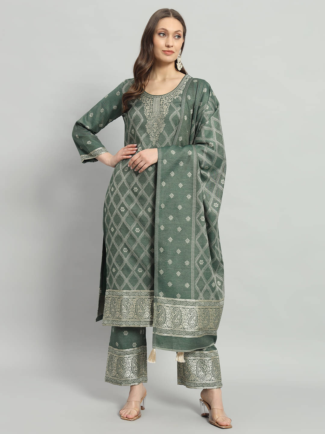 SAFAA Unstitched Woollen Self Design Dress Material - Green ( Pack of 1 ) SAFAA Unstitched Woollen Self Design Dress Material - Green ( Pack of 1 )