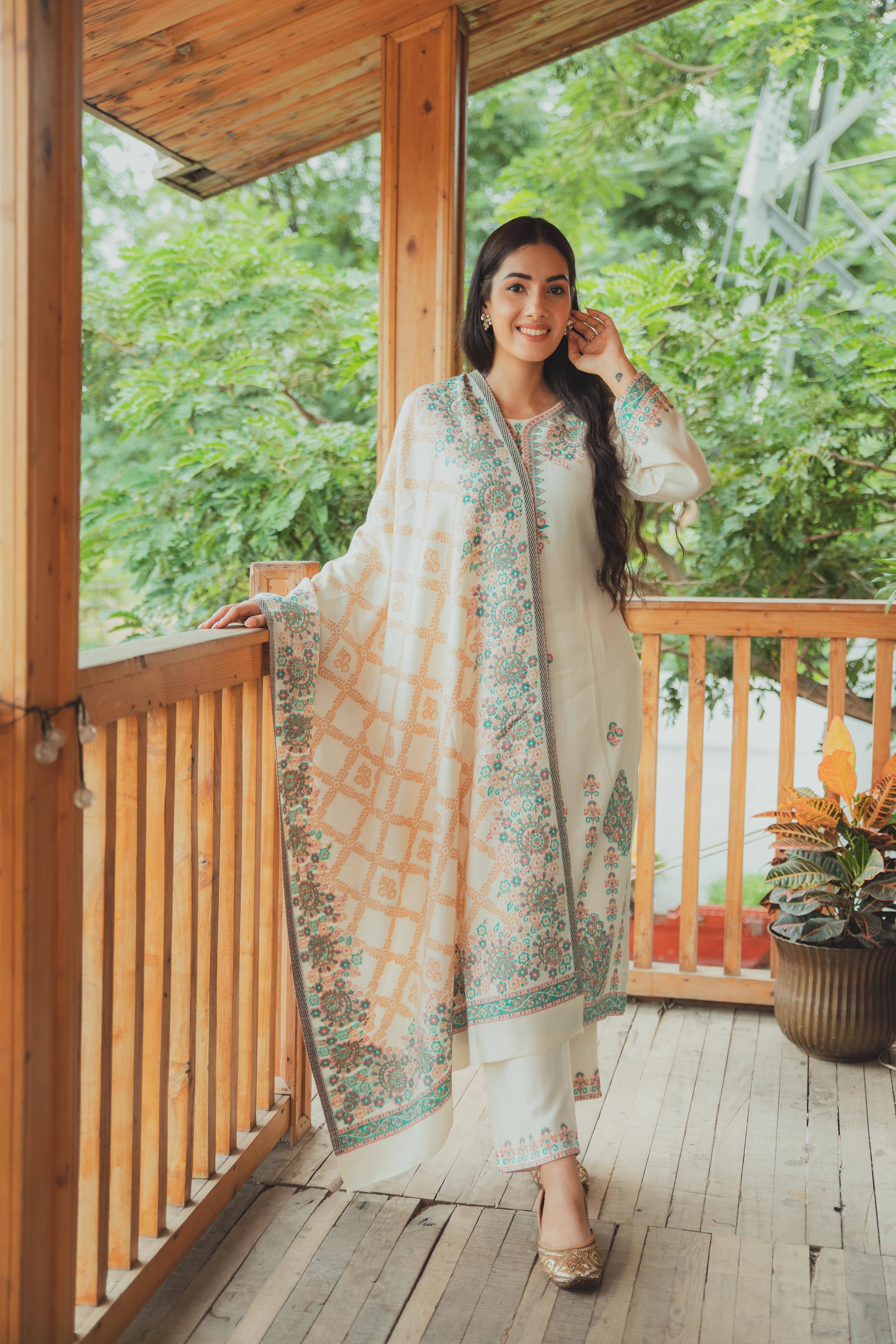 SAFAA Unstitched Woollen Self Design Dress Material - White ( Pack of 1 ) SAFAA Unstitched Woollen Self Design Dress Material - White ( Pack of 1 )