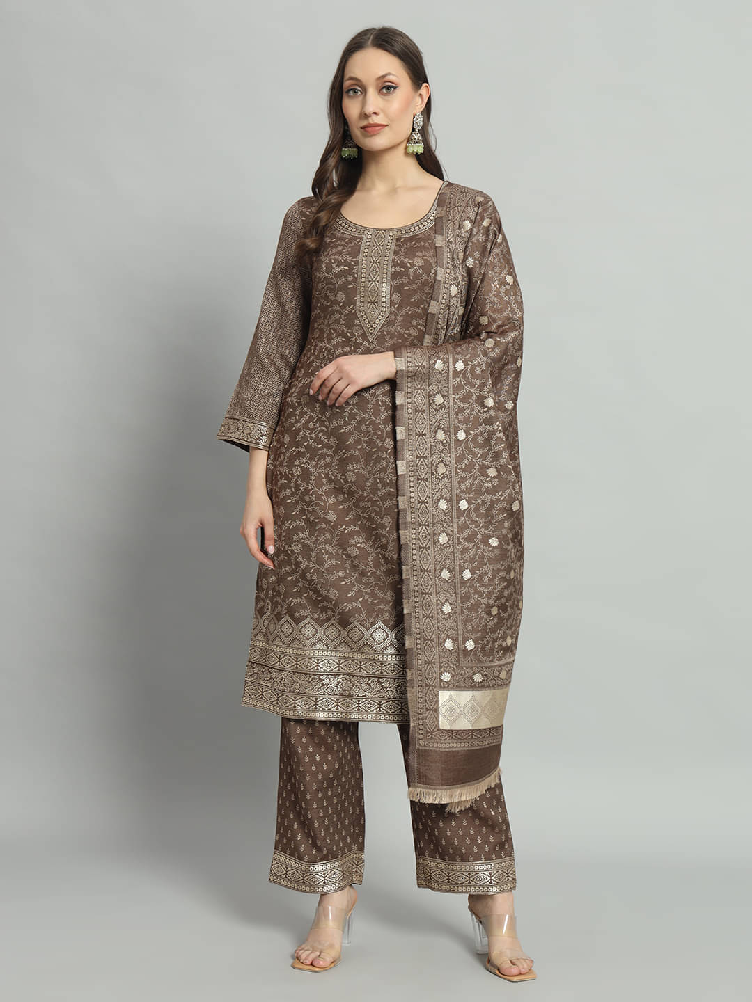 SAFAA Unstitched Woollen Self Design Dress Material - Brown ( Pack of 1 ) SAFAA Unstitched Woollen Self Design Dress Material - Brown ( Pack of 1 )