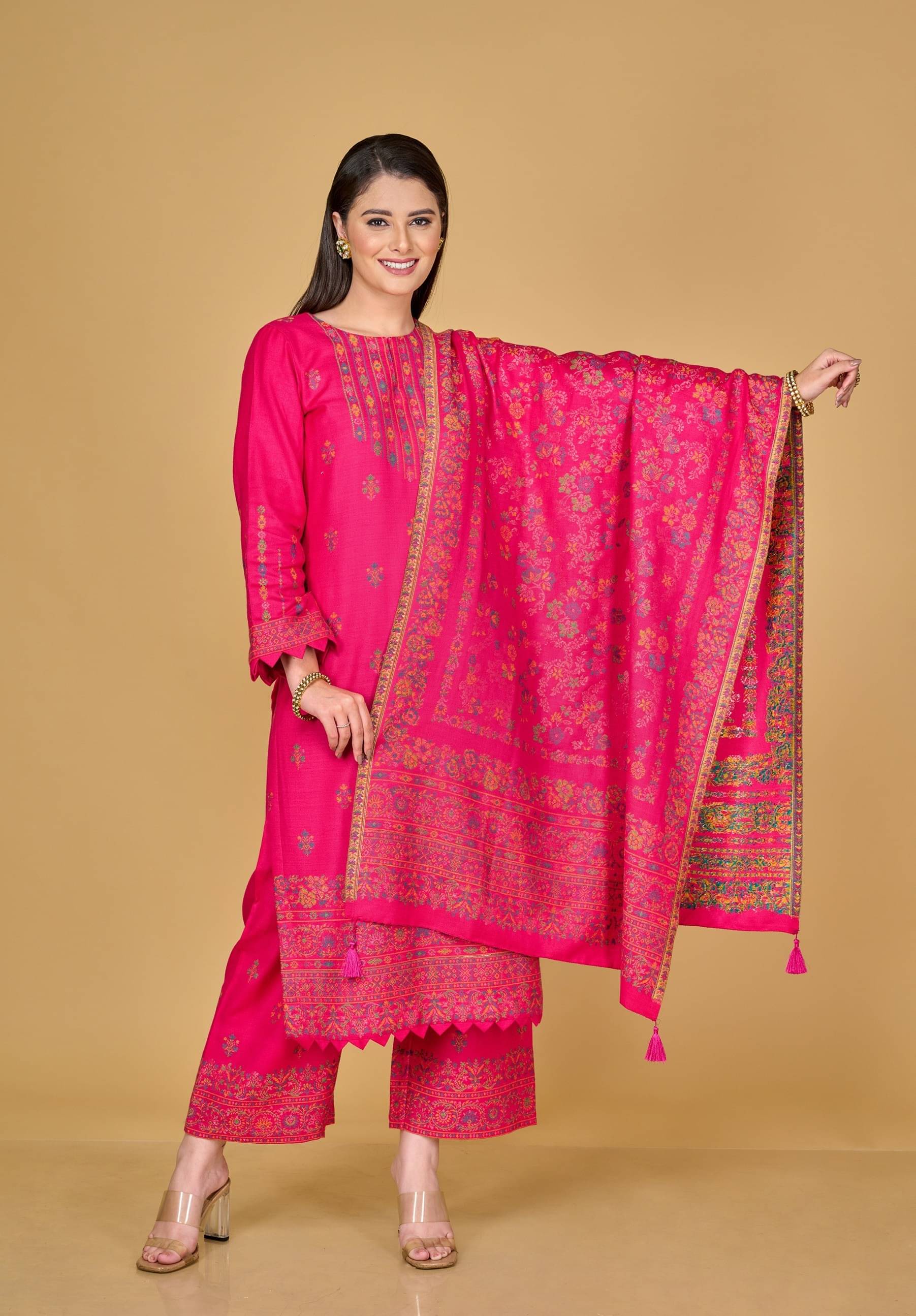     			SAFAA Unstitched Woollen Self Design Dress Material - Red ( Pack of 1 )