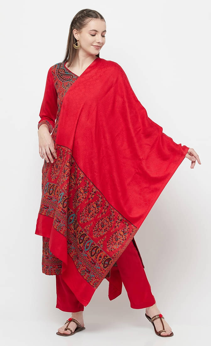     			SAFAA Unstitched Woollen Self Design Dress Material - Red ( Pack of 1 )