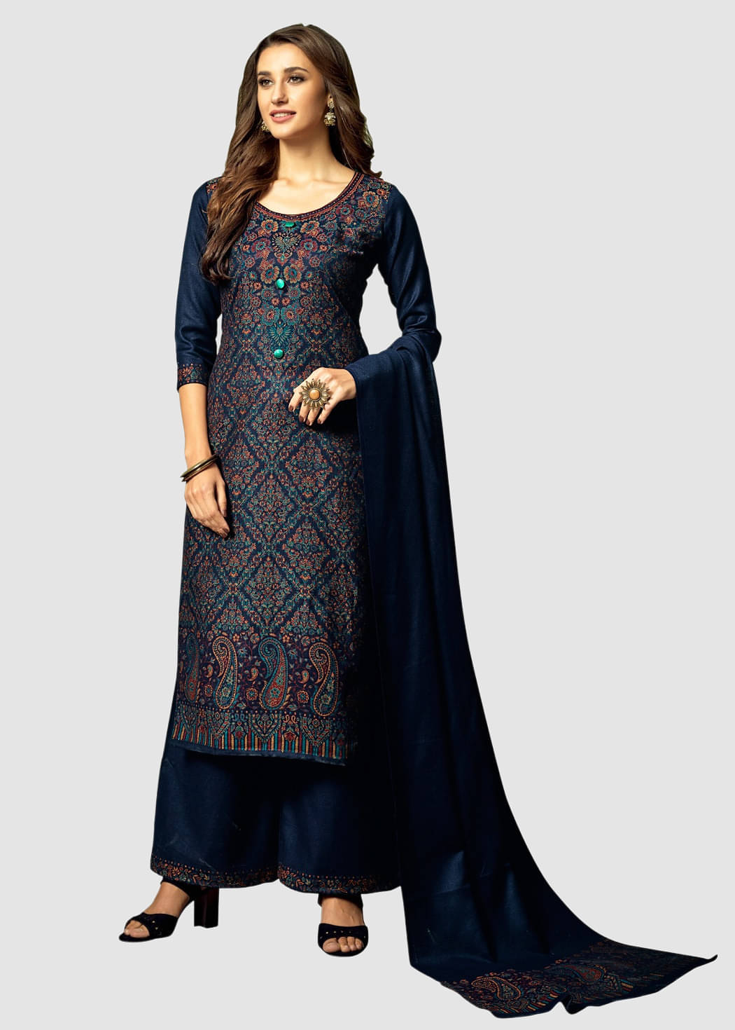     			SAFAA Unstitched Woollen Self Design Dress Material - Dark Blue ( Pack of 1 )