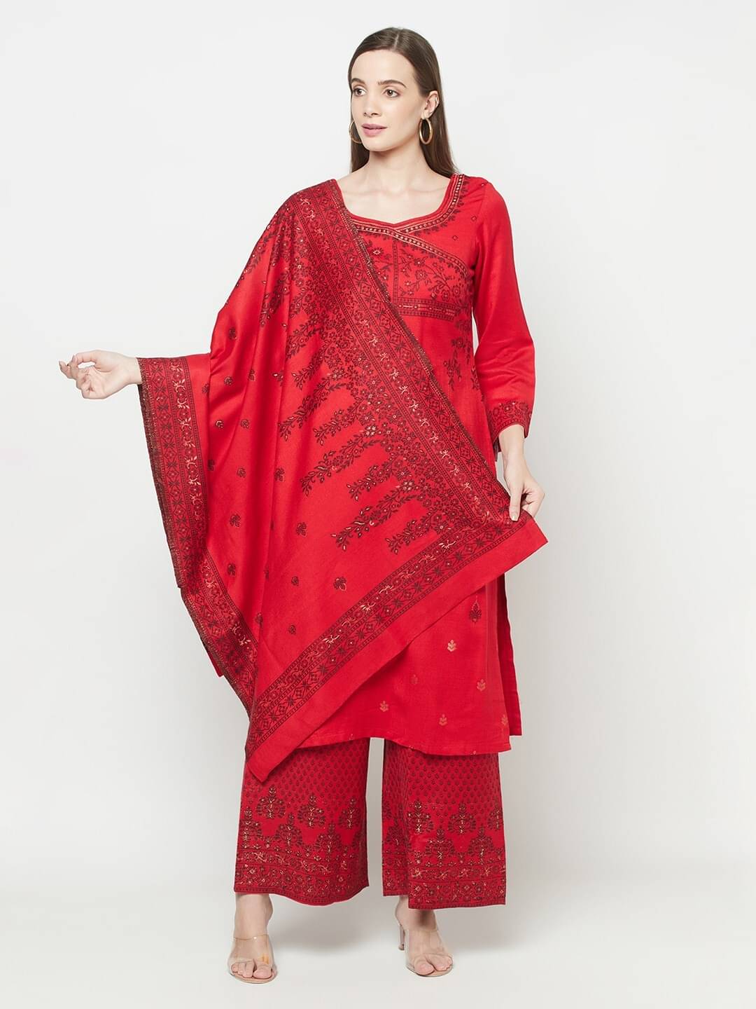     			SAFAA Unstitched Woollen Self Design Dress Material - Red ( Pack of 1 )