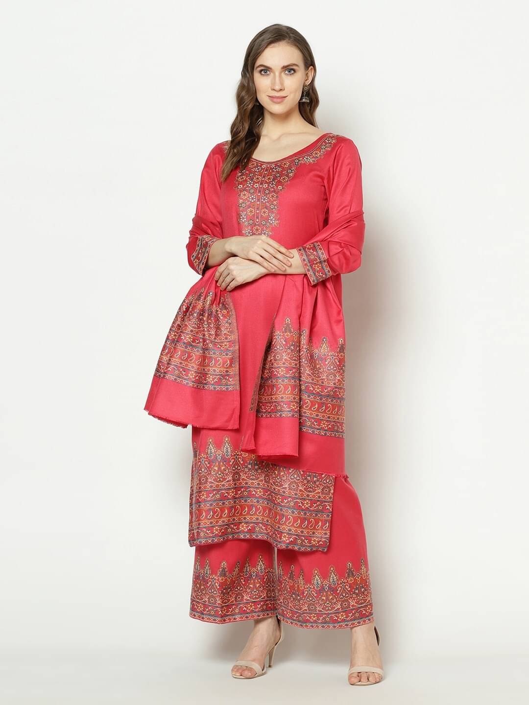    			SAFAA Unstitched Woollen Self Design Dress Material - Red ( Pack of 1 )