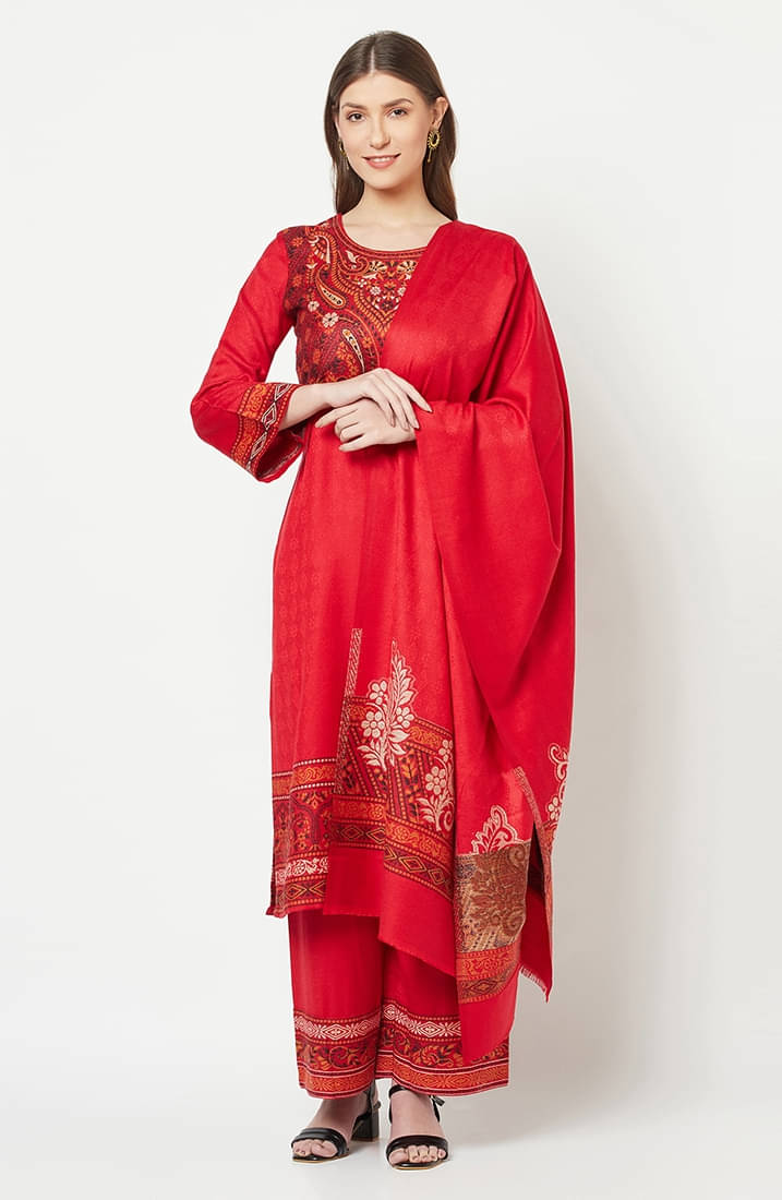     			SAFAA Unstitched Woollen Self Design Dress Material - Red ( Pack of 1 )