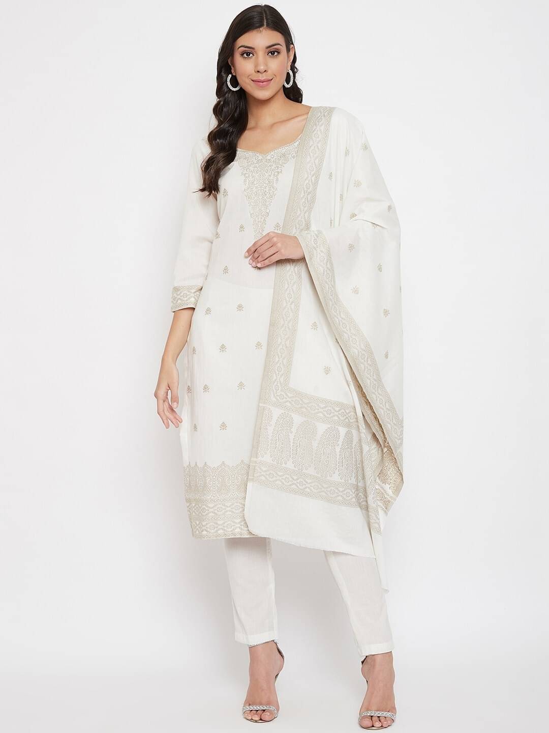     			SAFAA Unstitched Woollen Self Design Dress Material - White ( Pack of 1 )