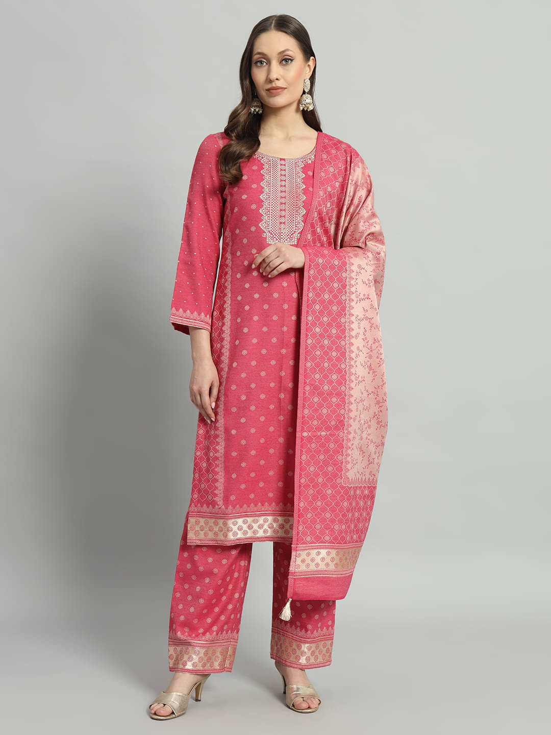     			SAFAA Unstitched Woollen Self Design Dress Material - Red ( Pack of 1 )