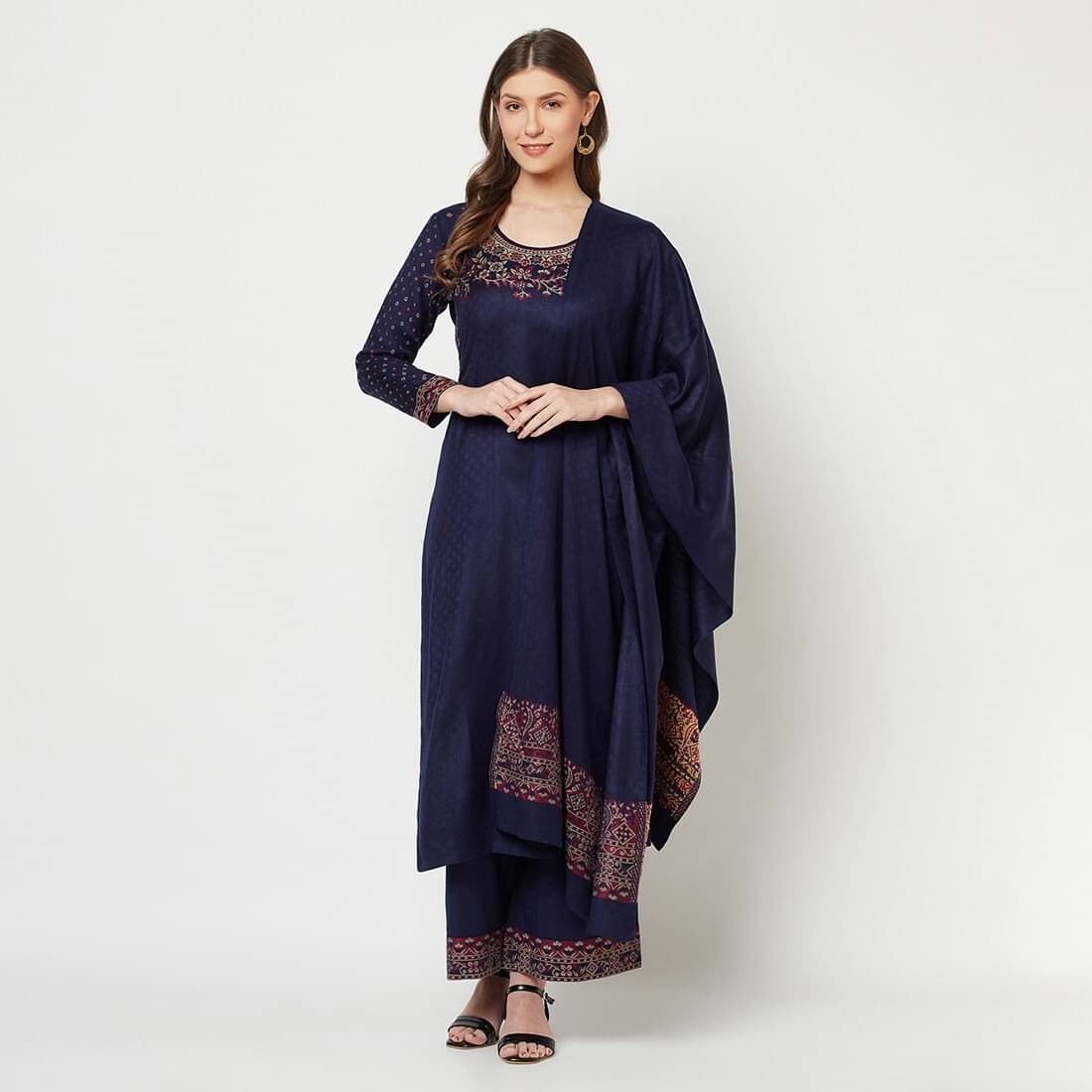 SAFAA Unstitched Woollen Self Design Dress Material - Dark Blue ( Pack of 1 ) SAFAA Unstitched Woollen Self Design Dress Material - Dark Blue ( Pack of 1 )