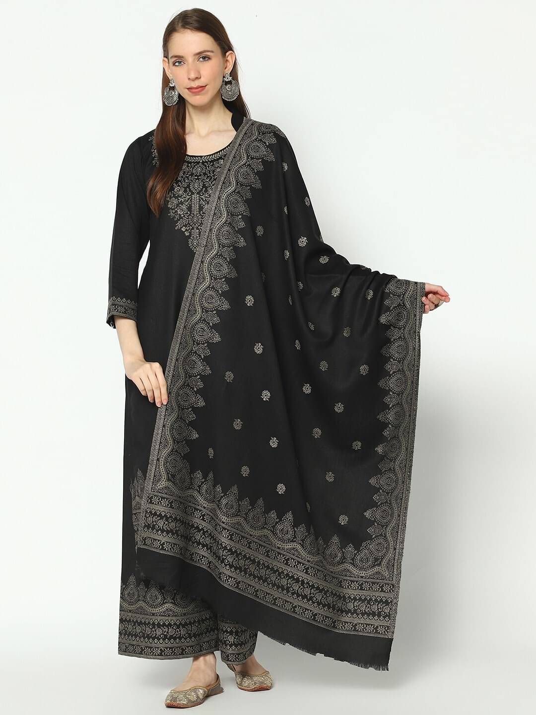 SAFAA Unstitched Woollen Self Design Dress Material - Black ( Pack of 1 ) SAFAA Unstitched Woollen Self Design Dress Material - Black ( Pack of 1 )
