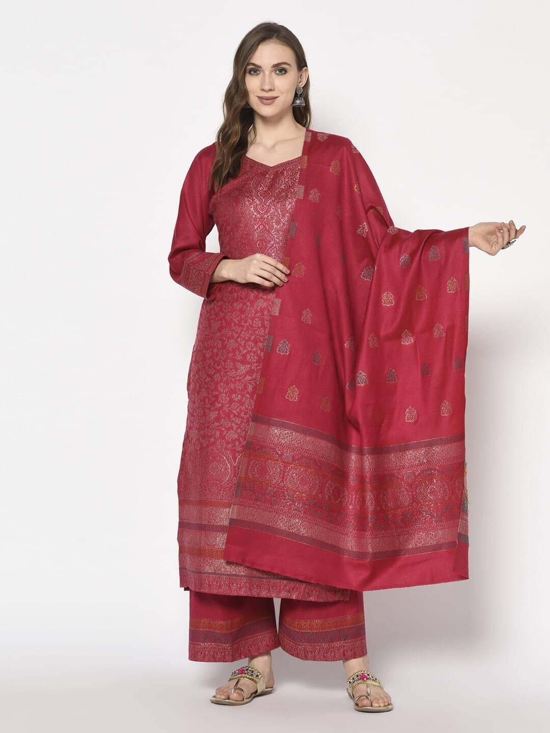     			SAFAA Unstitched Woollen Self Design Dress Material - Red ( Pack of 1 )