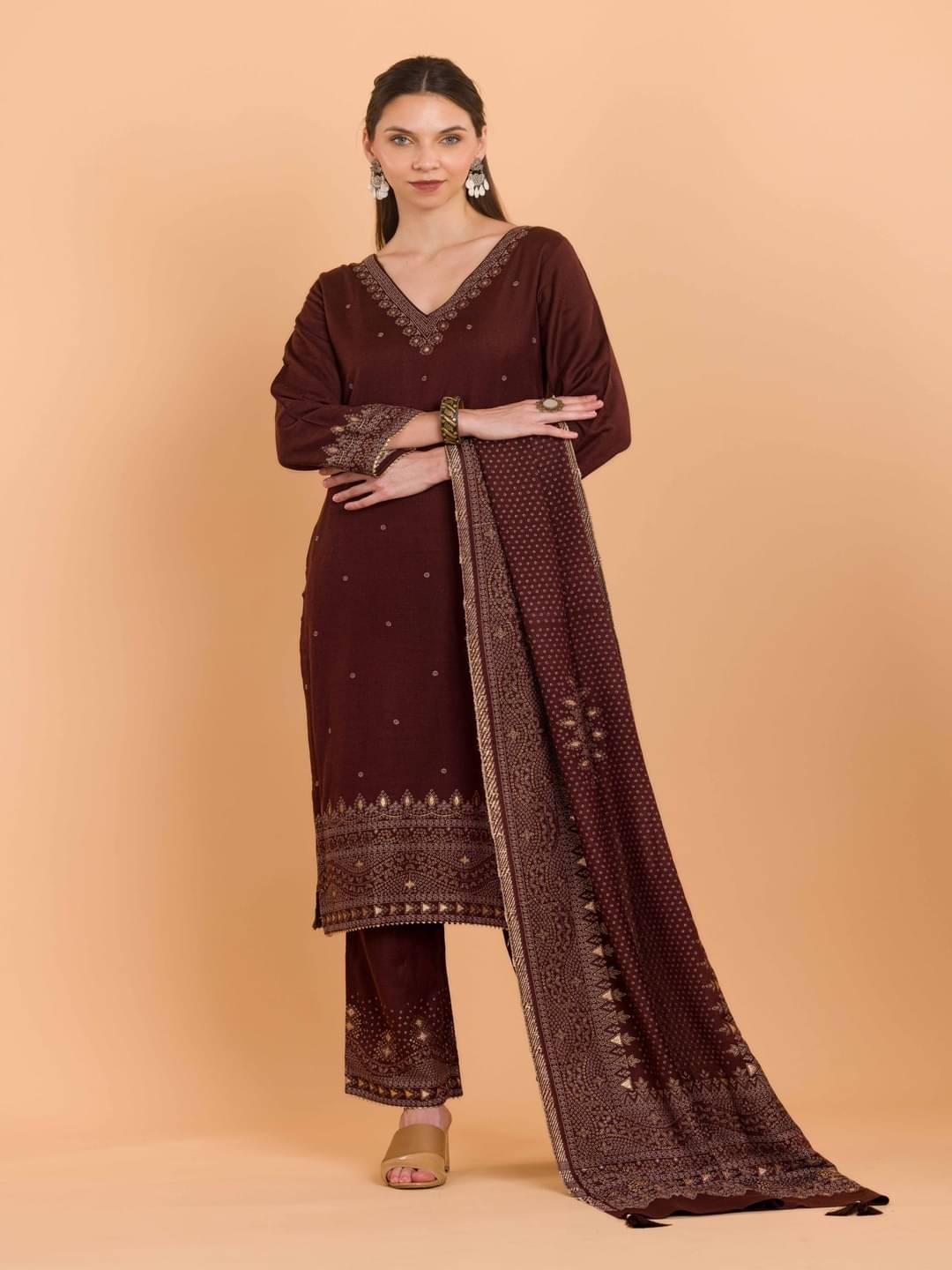 SAFAA Unstitched Woollen Self Design Dress Material - Brown ( Pack of 1 ) SAFAA Unstitched Woollen Self Design Dress Material - Brown ( Pack of 1 )
